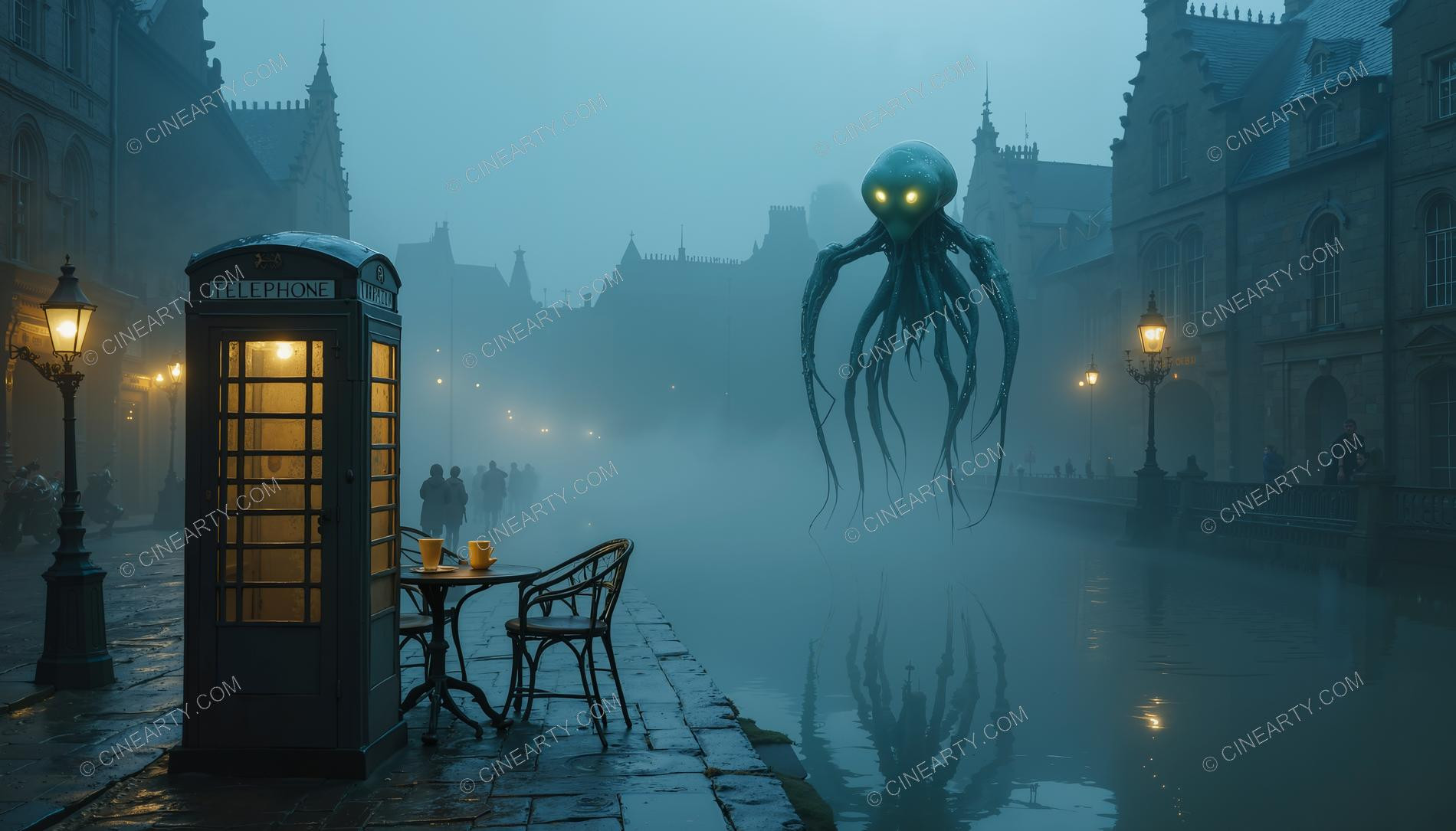 Alien Beings in an Old Mysty European Town 67953