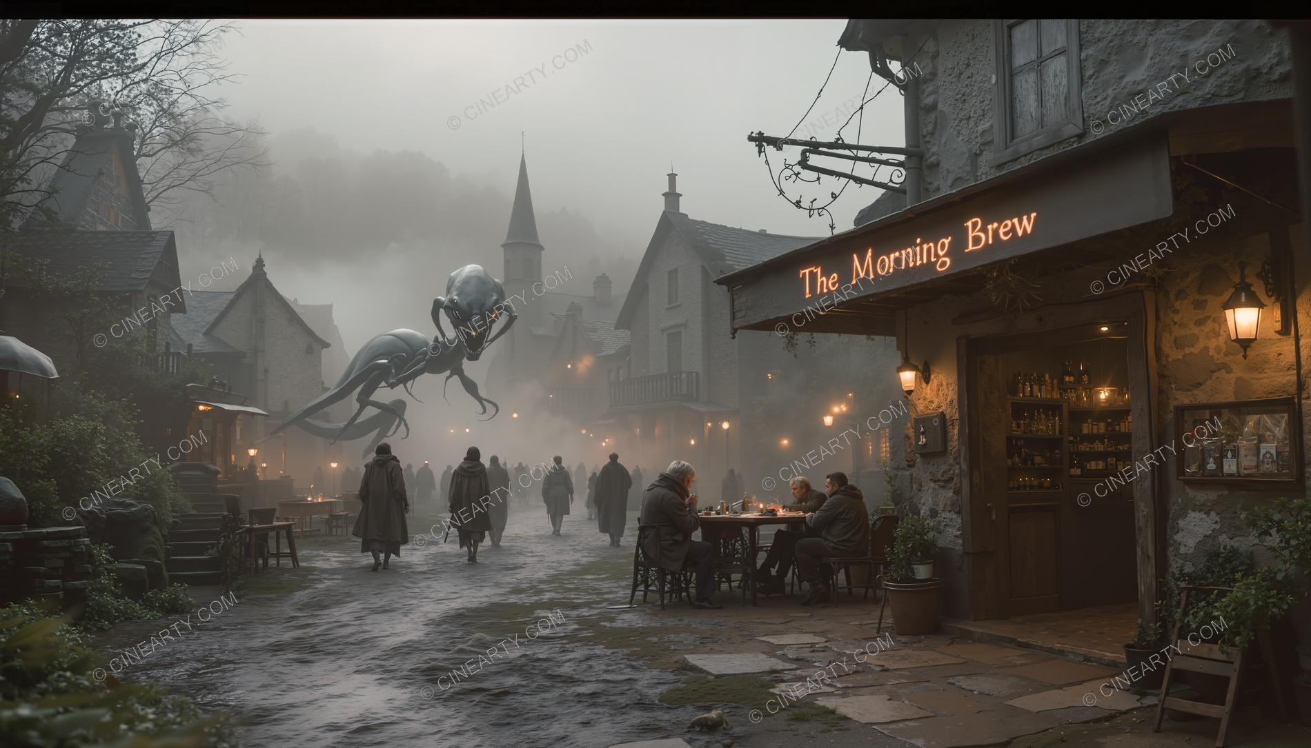 Alien Beings in an Old Mysty European Town 05349