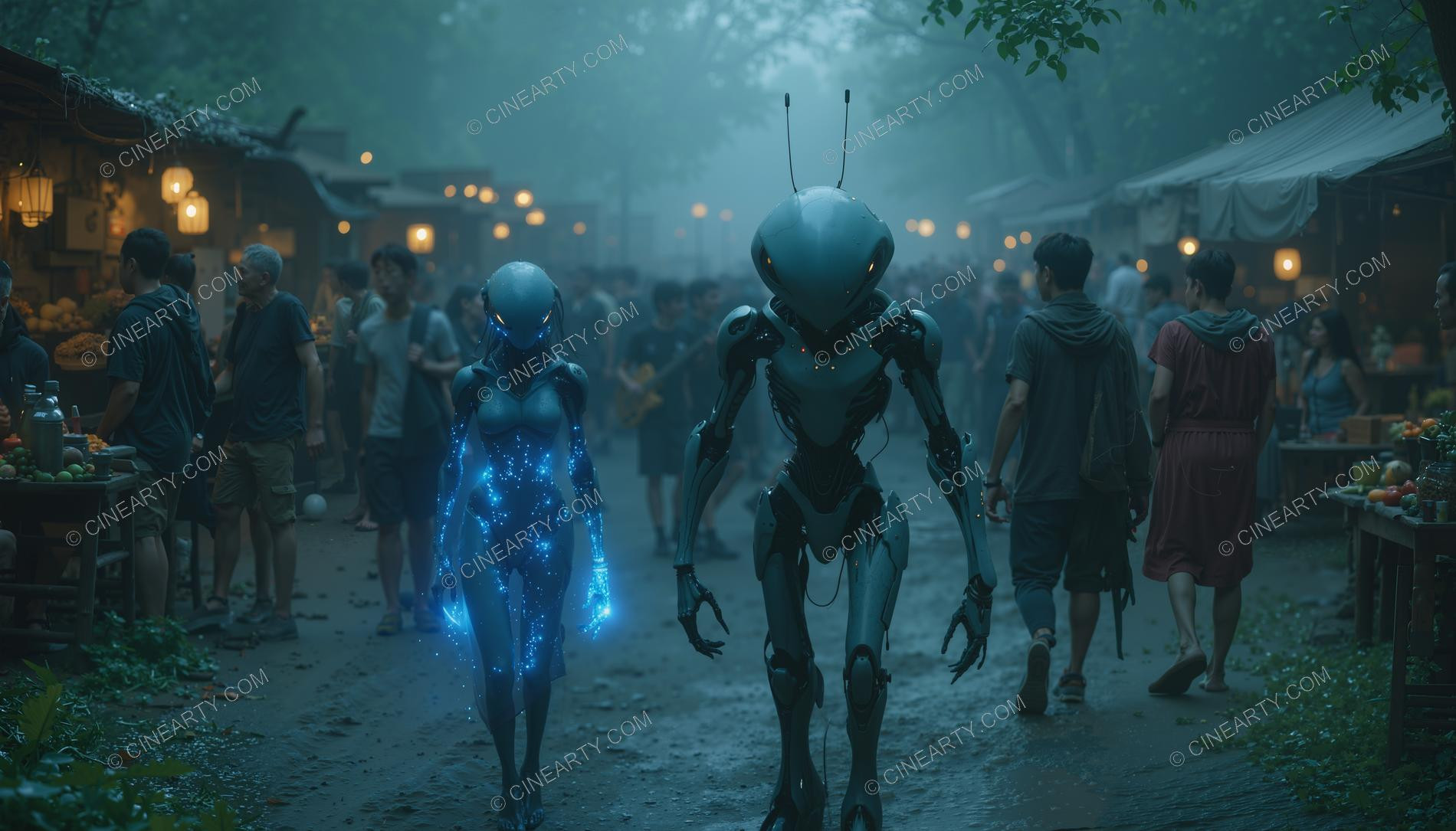 Alien Humanoids in an Old Misty European Town 46847