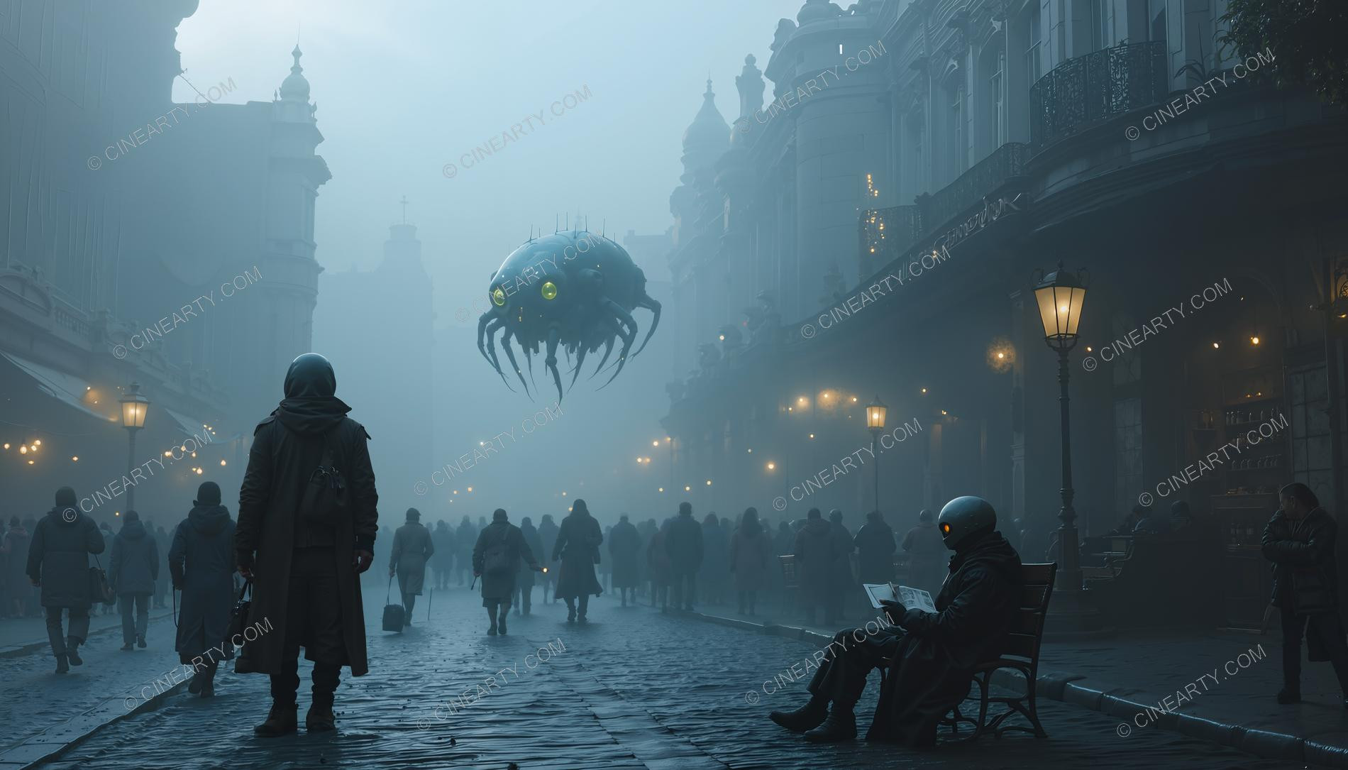 Alien Humanoids in an Old Misty European Town 06458
