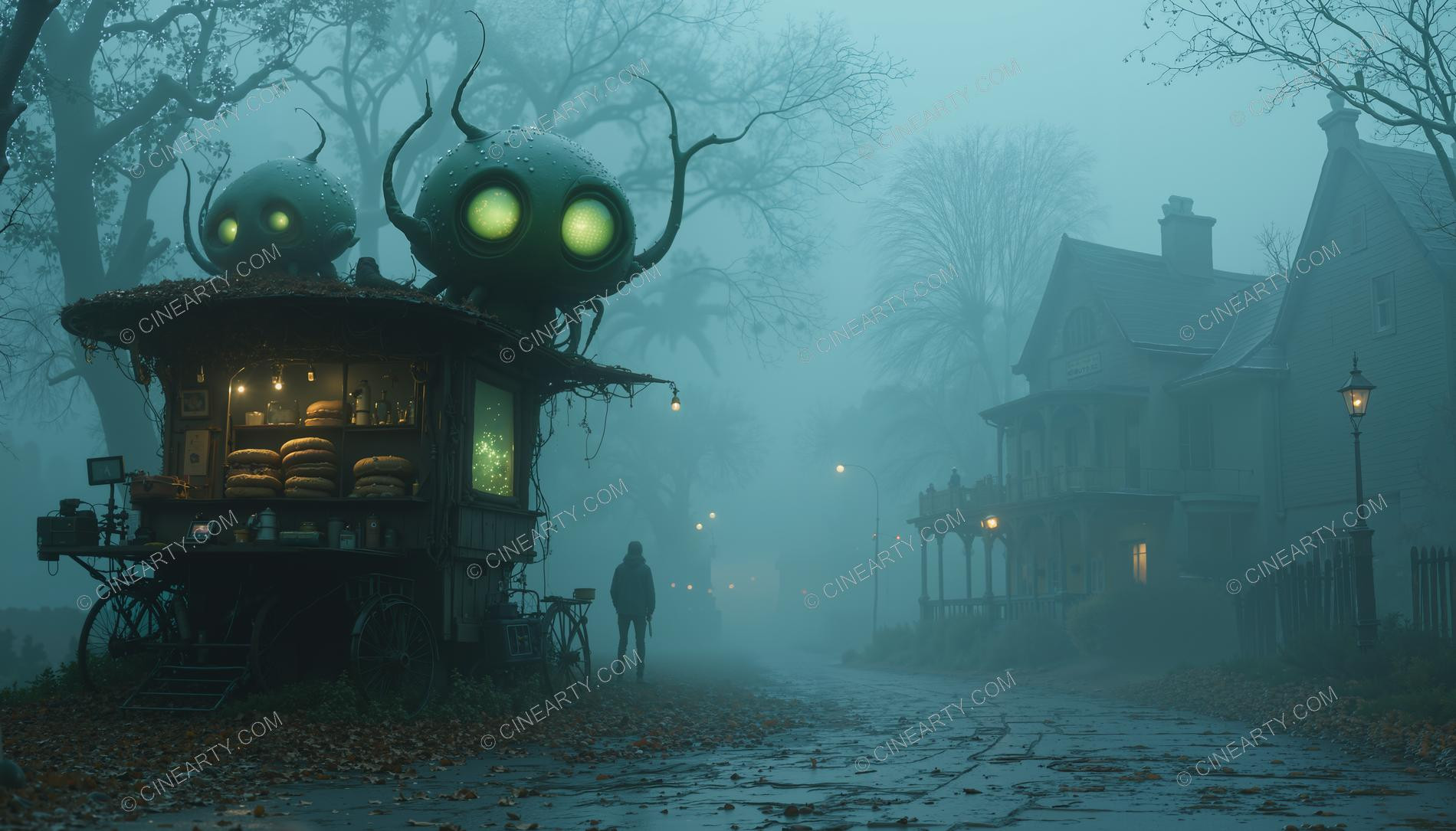 Alien Humanoids in an Old Misty European Town 10925