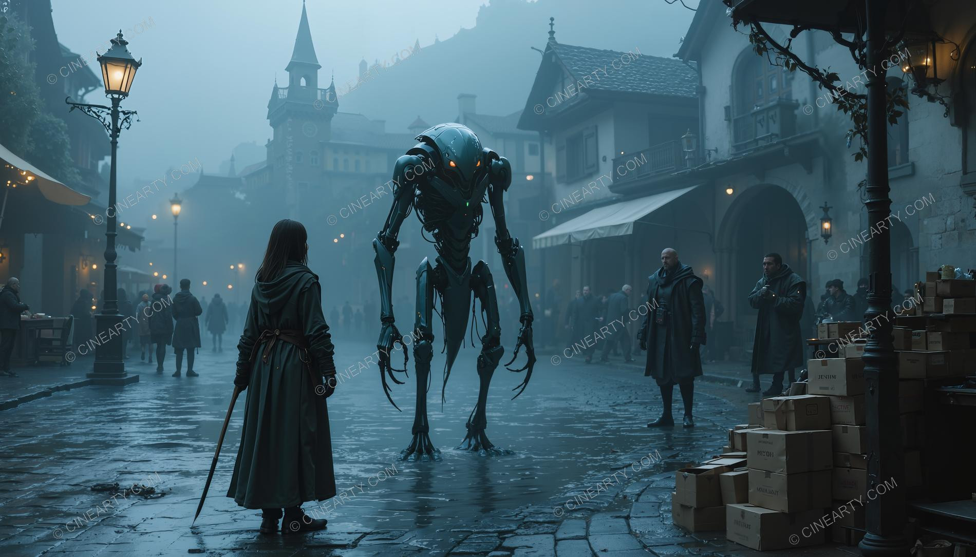 Alien Humanoids in an Old Misty European Town 68617