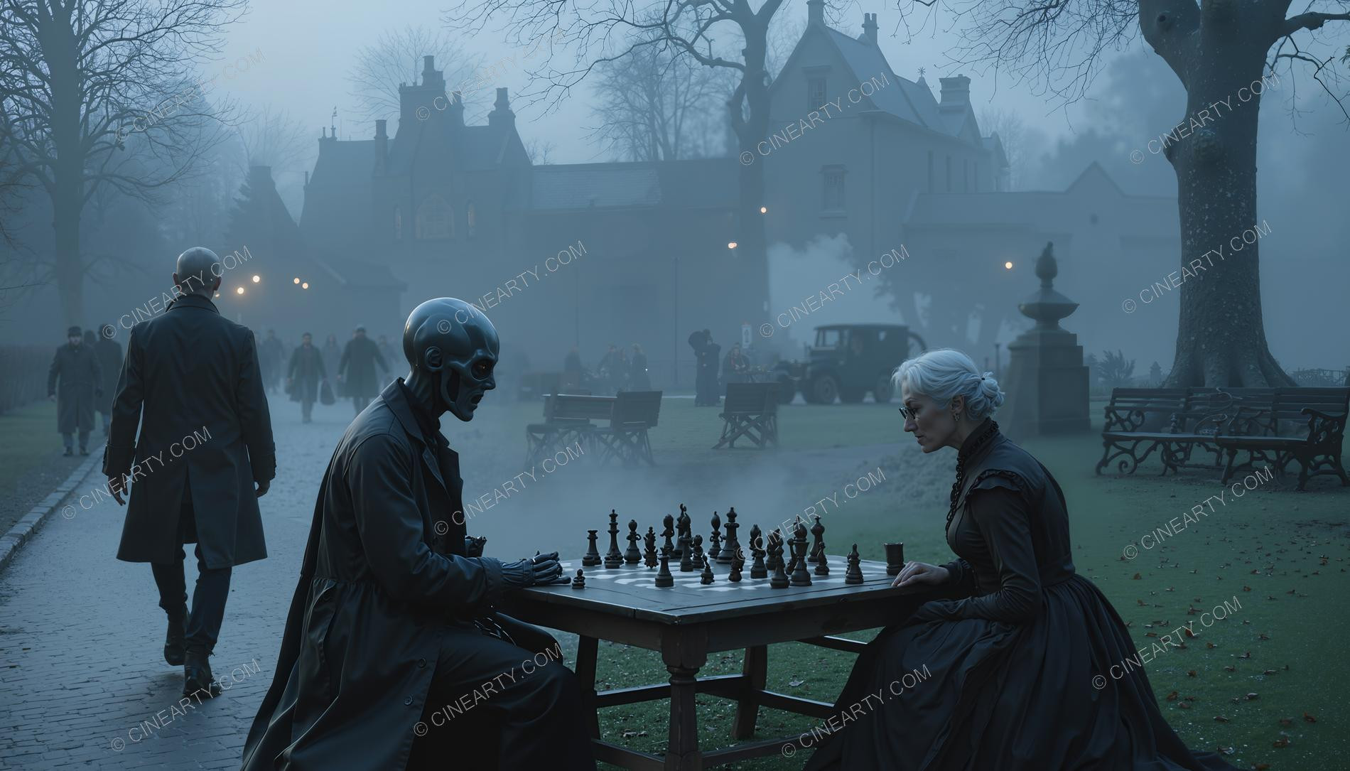 Alien Humanoids in an Old Misty European Town 36433