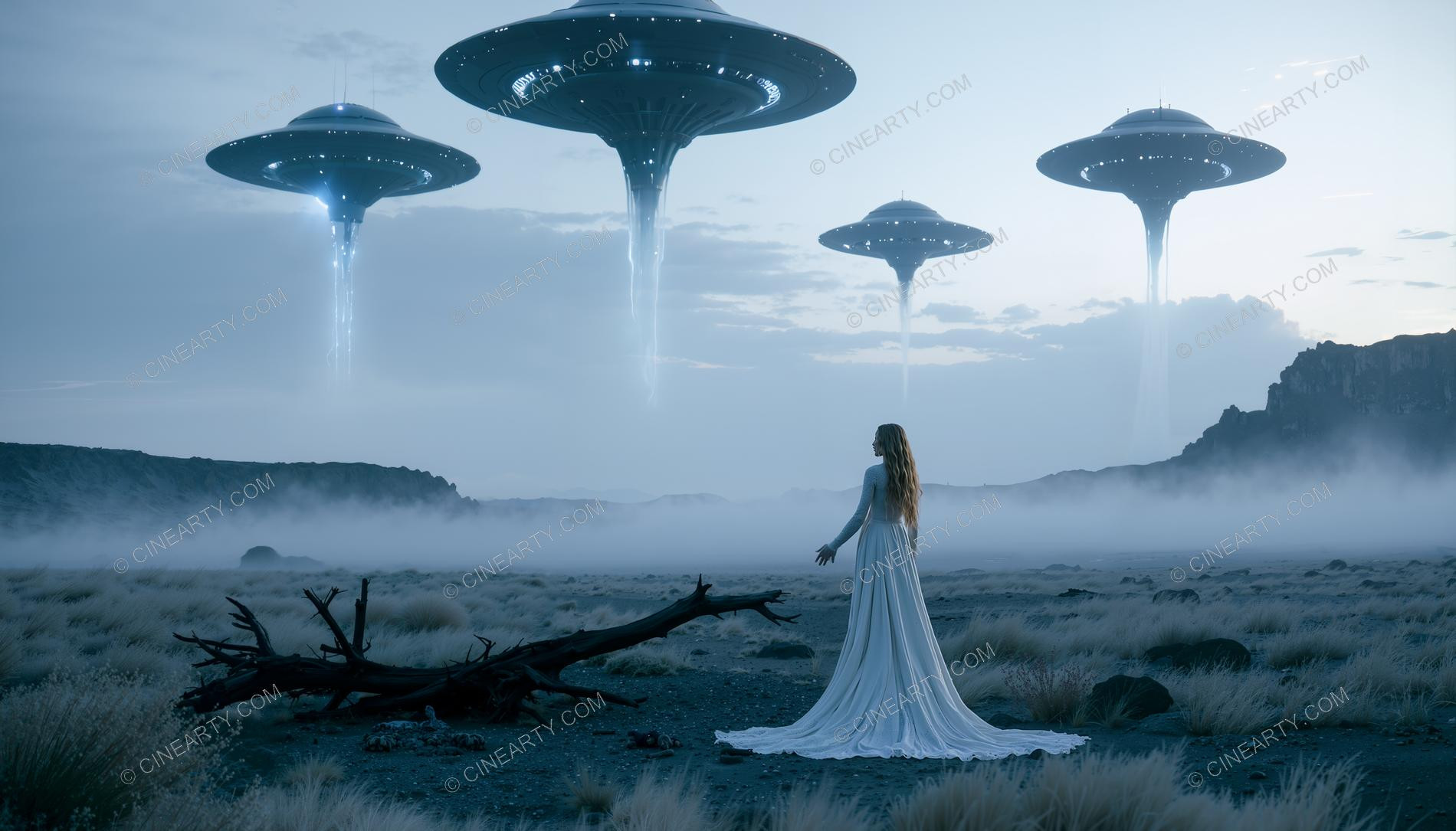 Elegant Lady Encounters Flying Saucer 46778