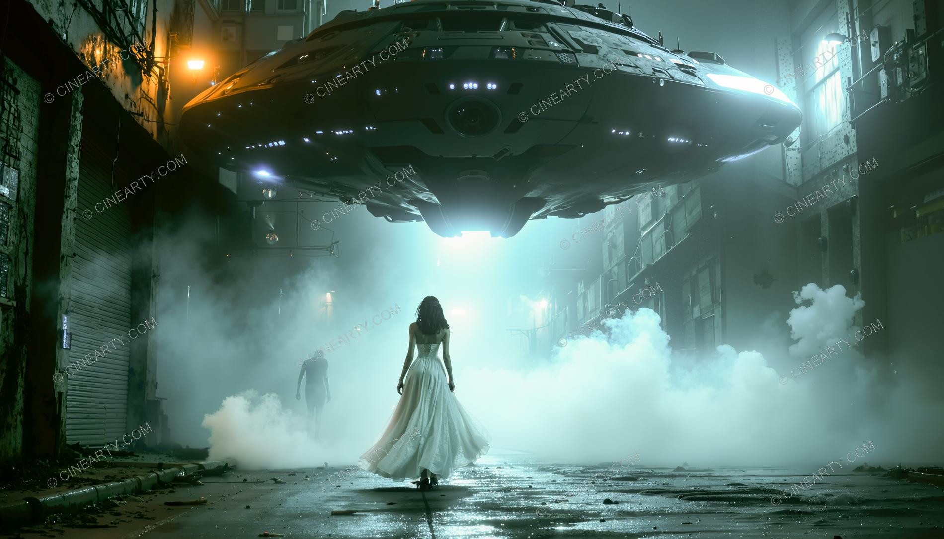 Elegant Lady Encounters Flying Saucer 03795
