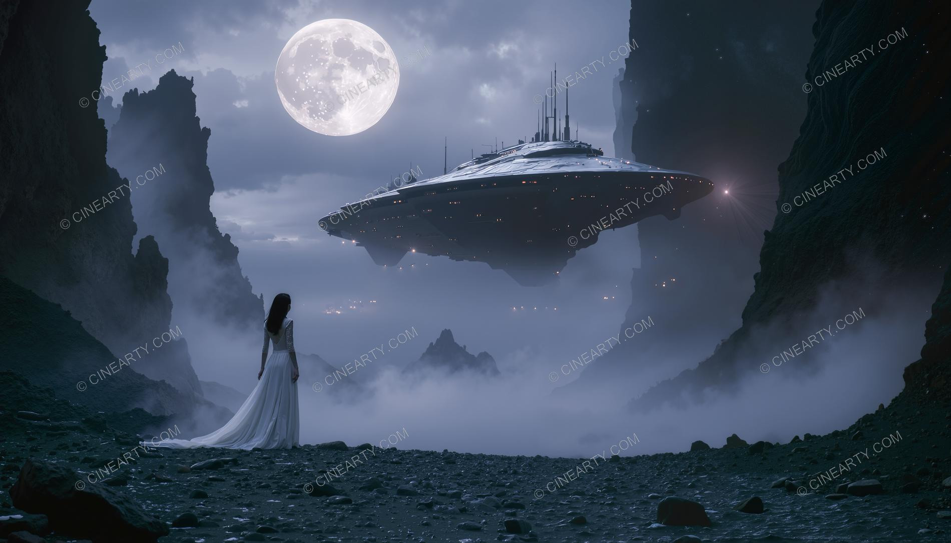 Elegant Lady Encounters Flying Saucer in Mountains 56612