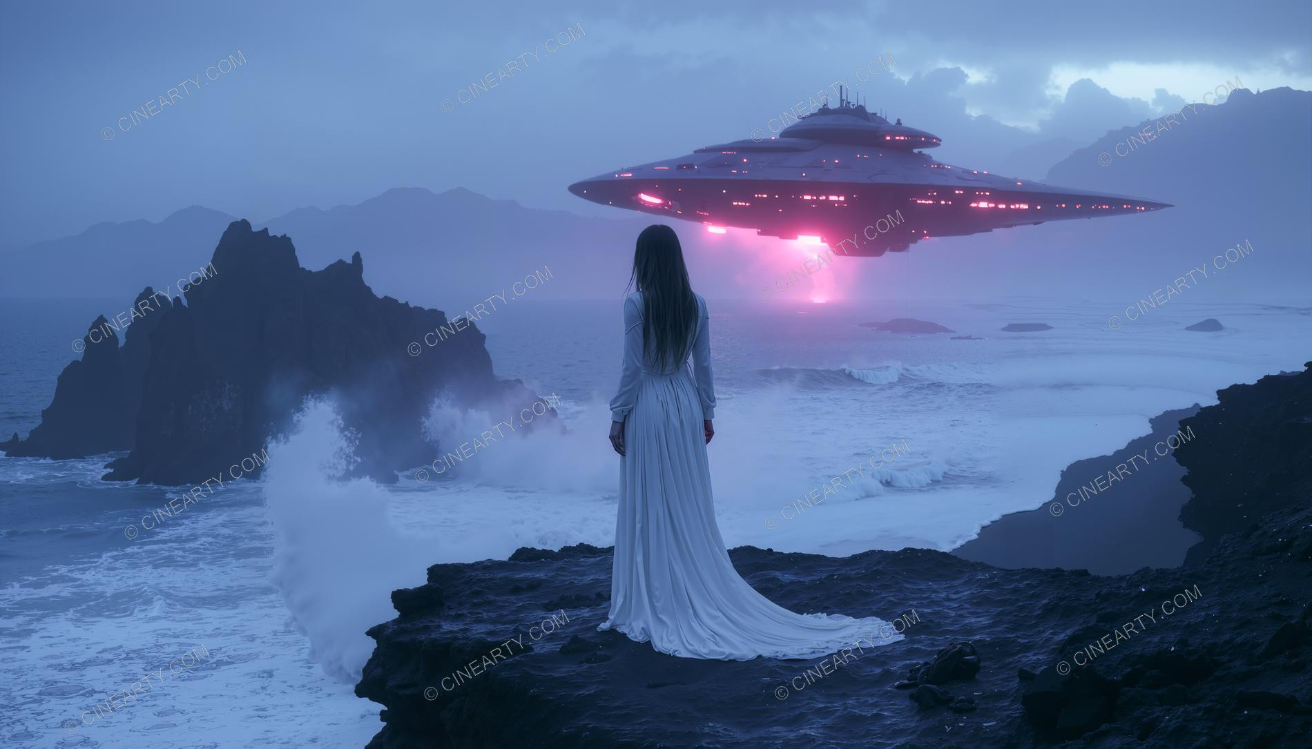 Elegant Lady Encounters Flying Saucer in Mountains 47903