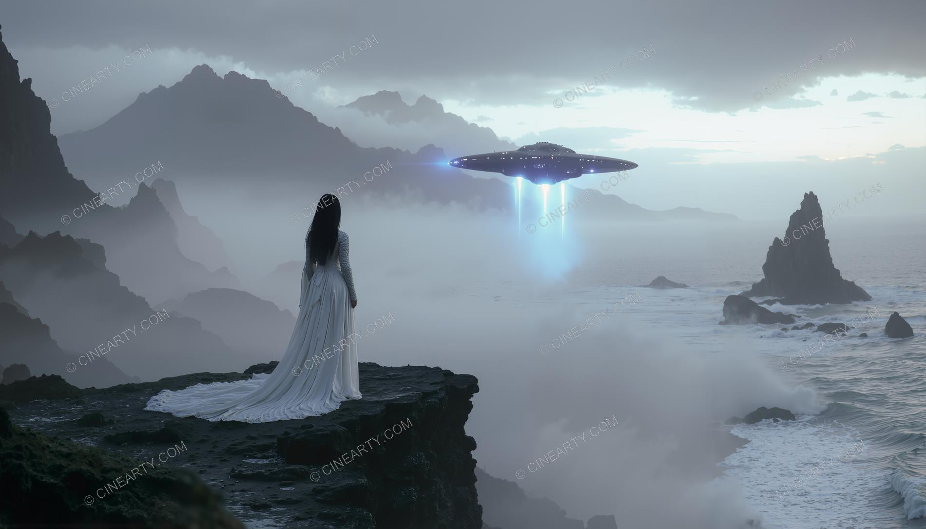 Elegant Lady Encounters Flying Saucer in Mountains 62441