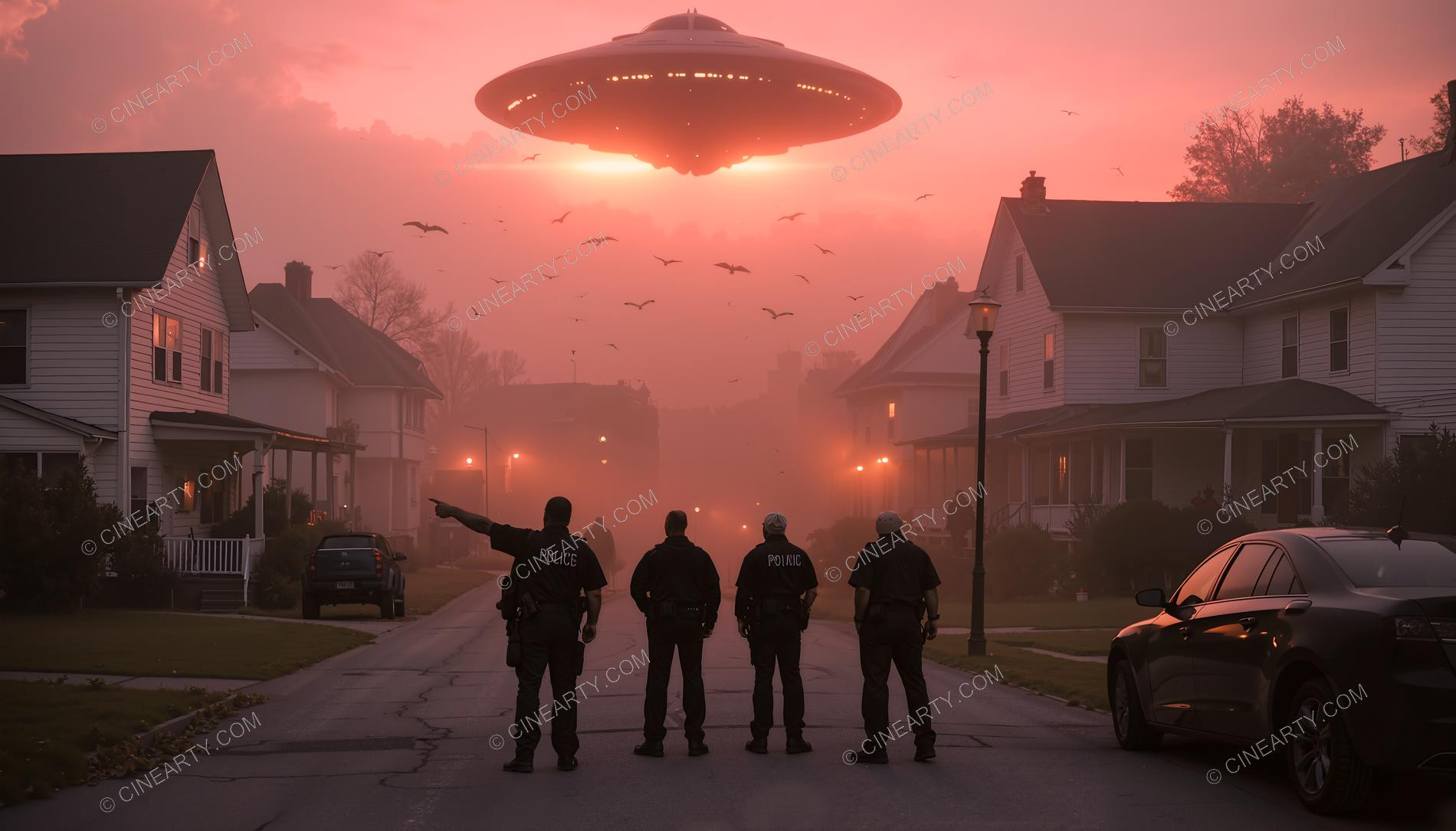 Flying Saucer in a Twilight Town 32092