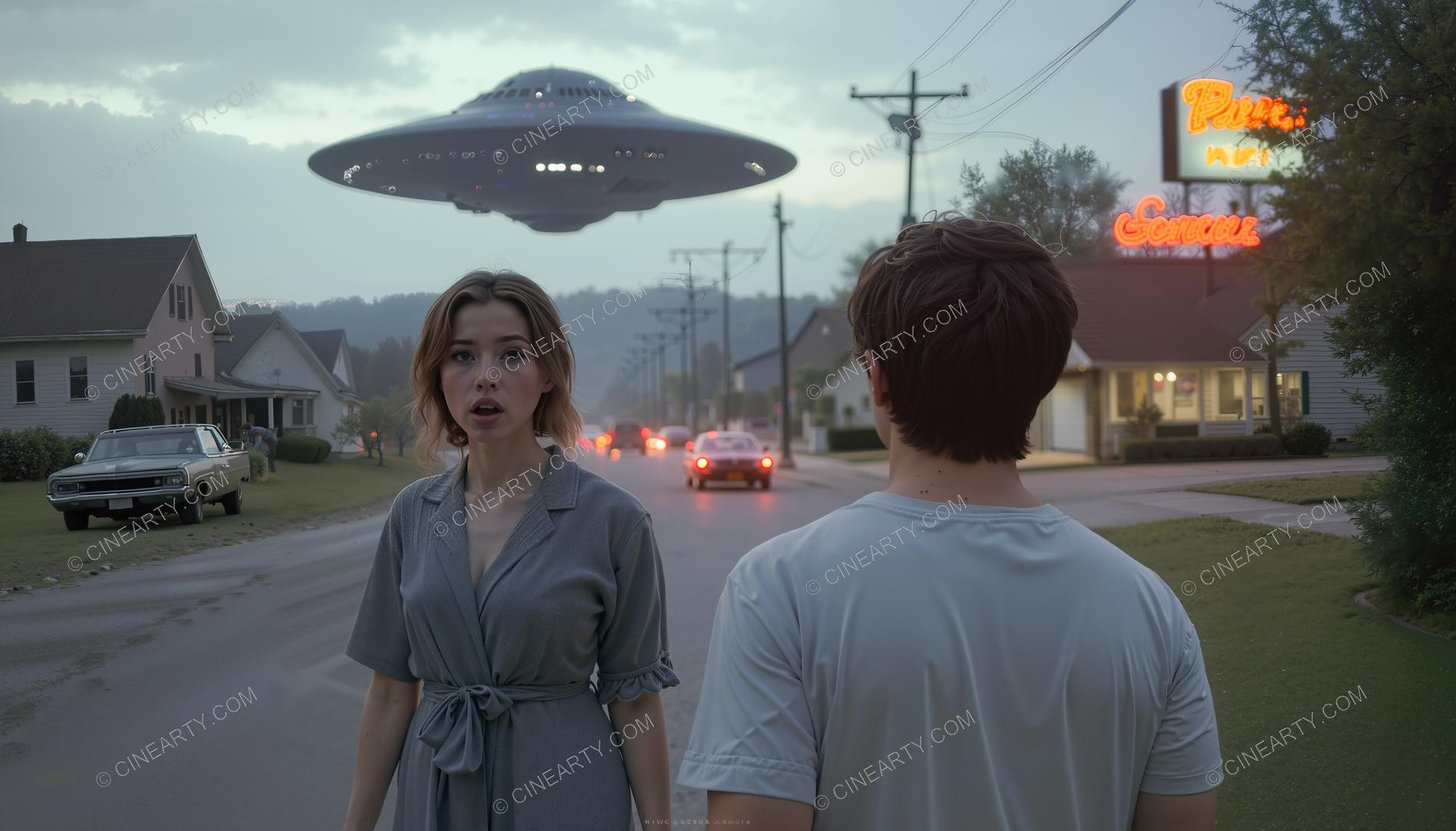 Flying Saucer in a Twilight Town 64499