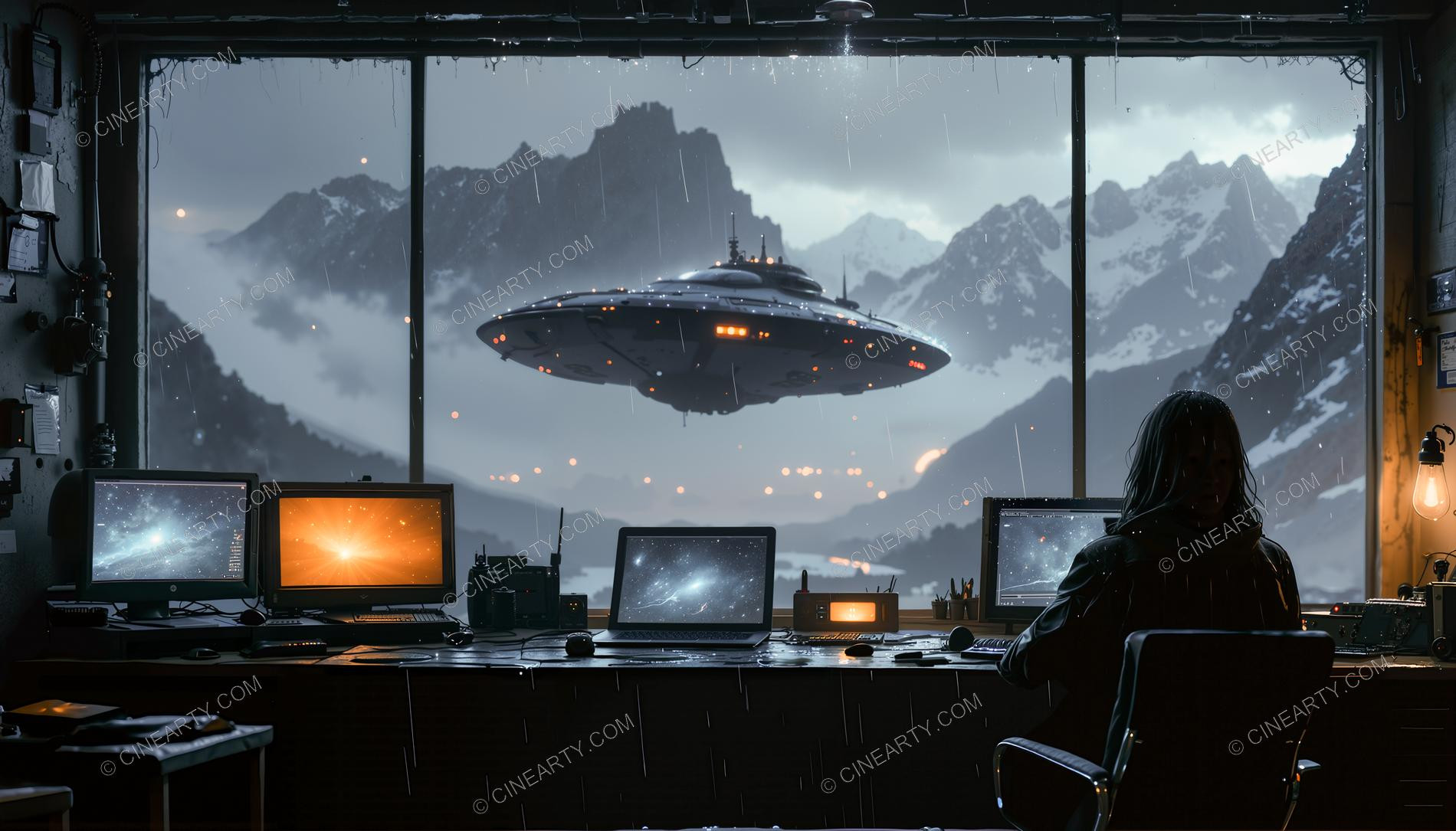Flying Saucer in the Window of a Laboratory 55464