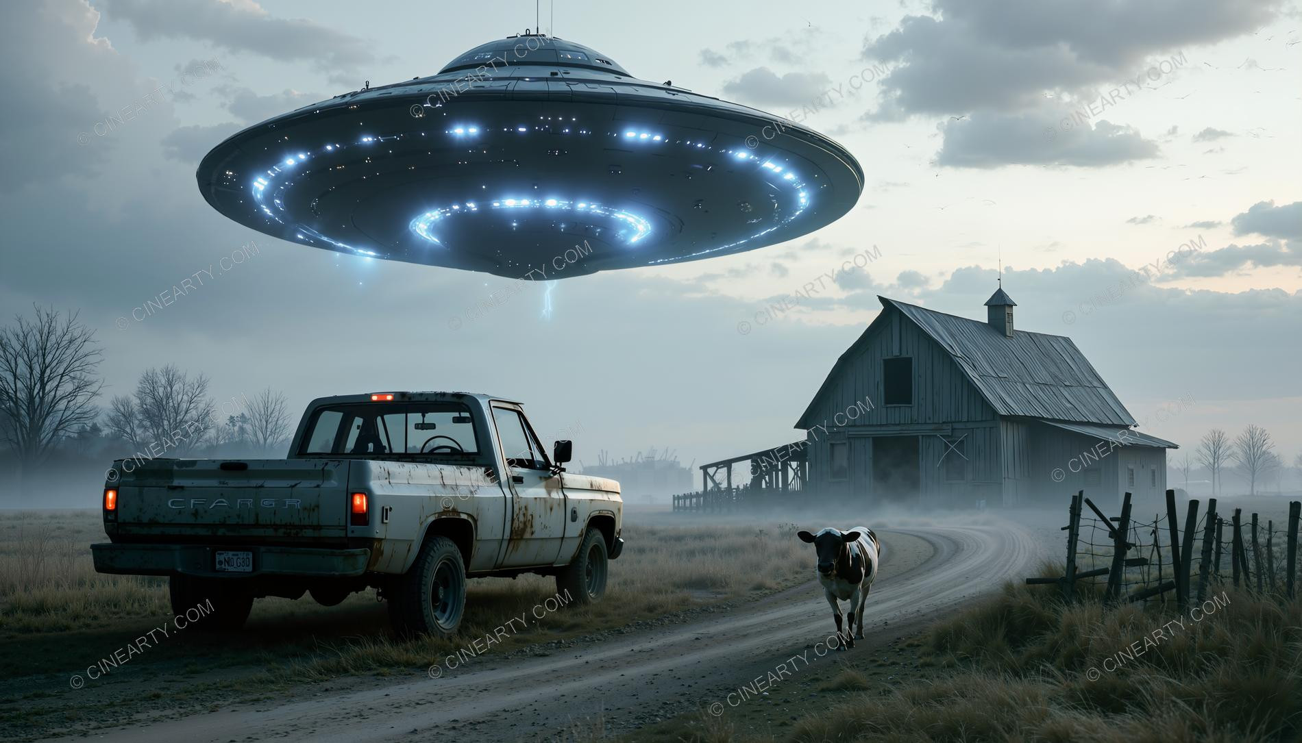 Flying Saucer over a Barn 56053