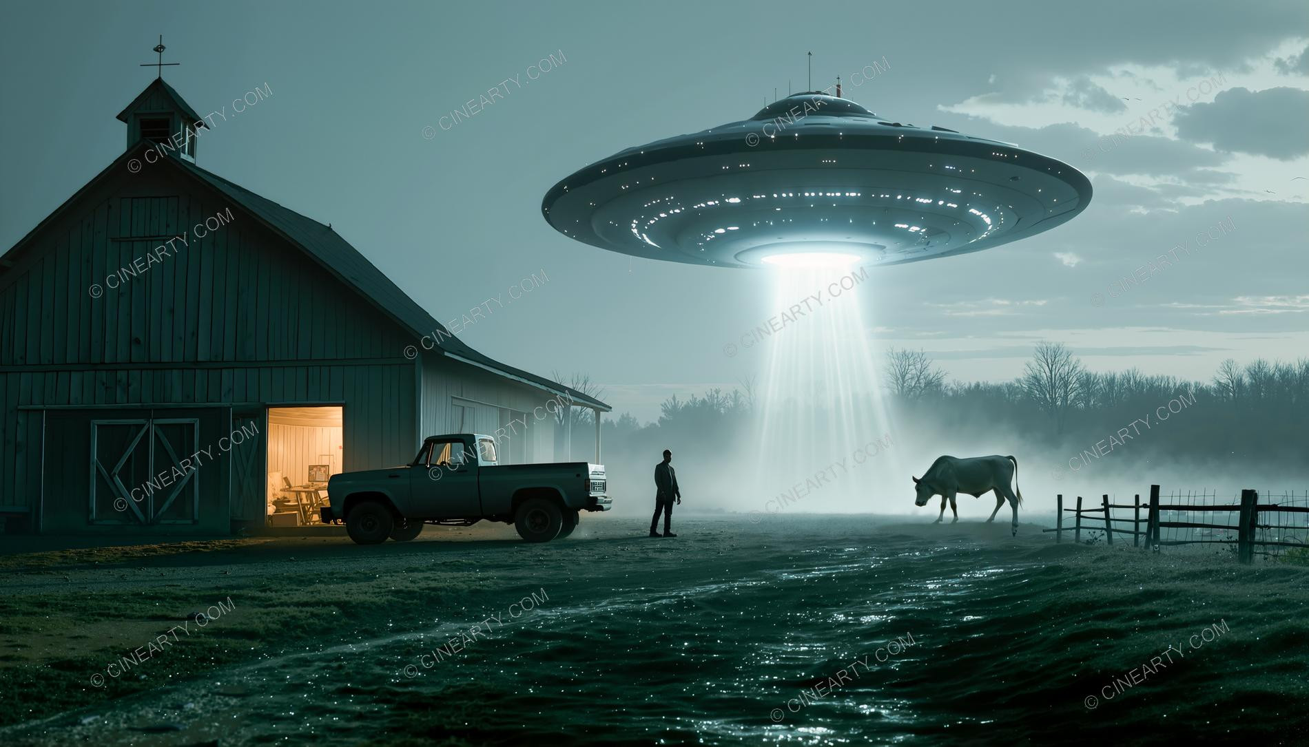 Flying Saucer over a Barn 19248