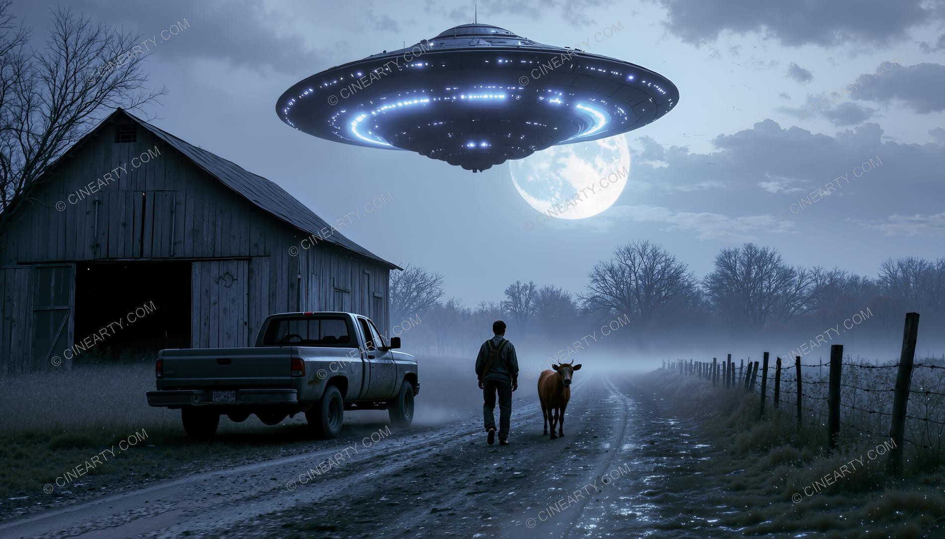 Flying Saucer over a Barn 44880