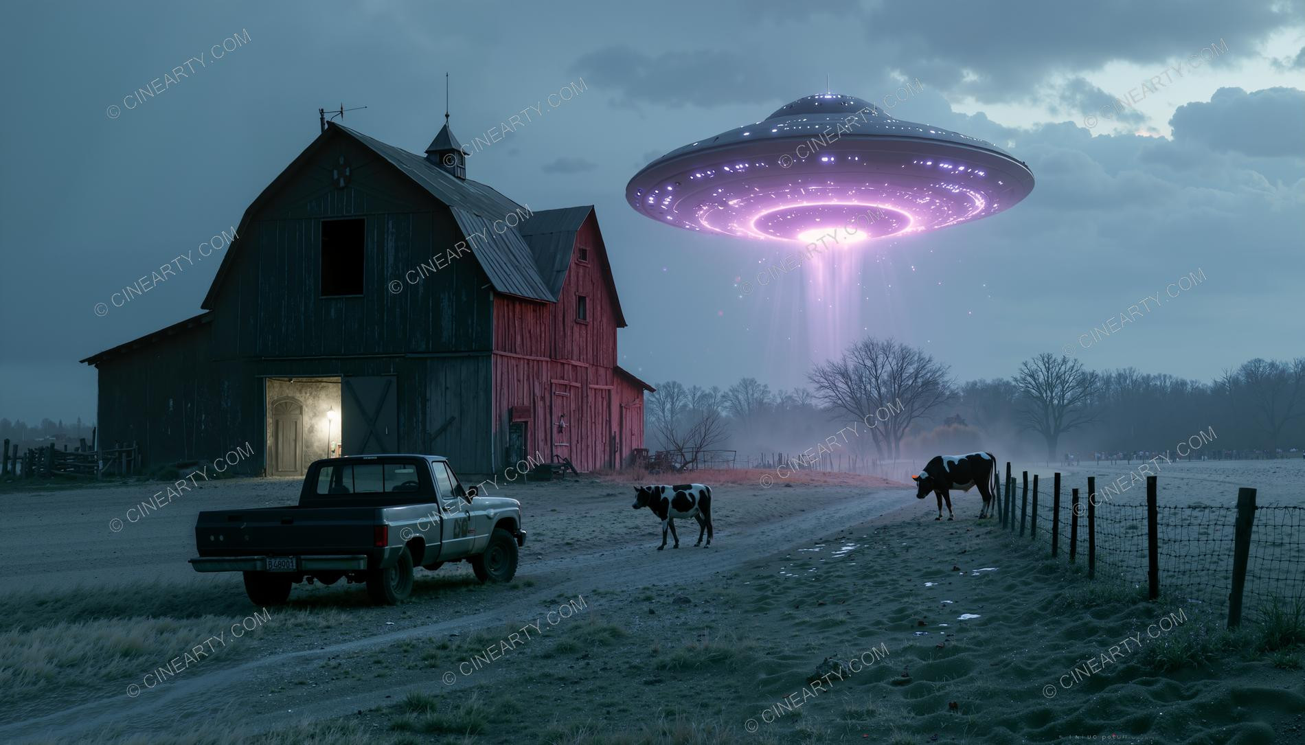 Flying Saucer over a Barn 68722