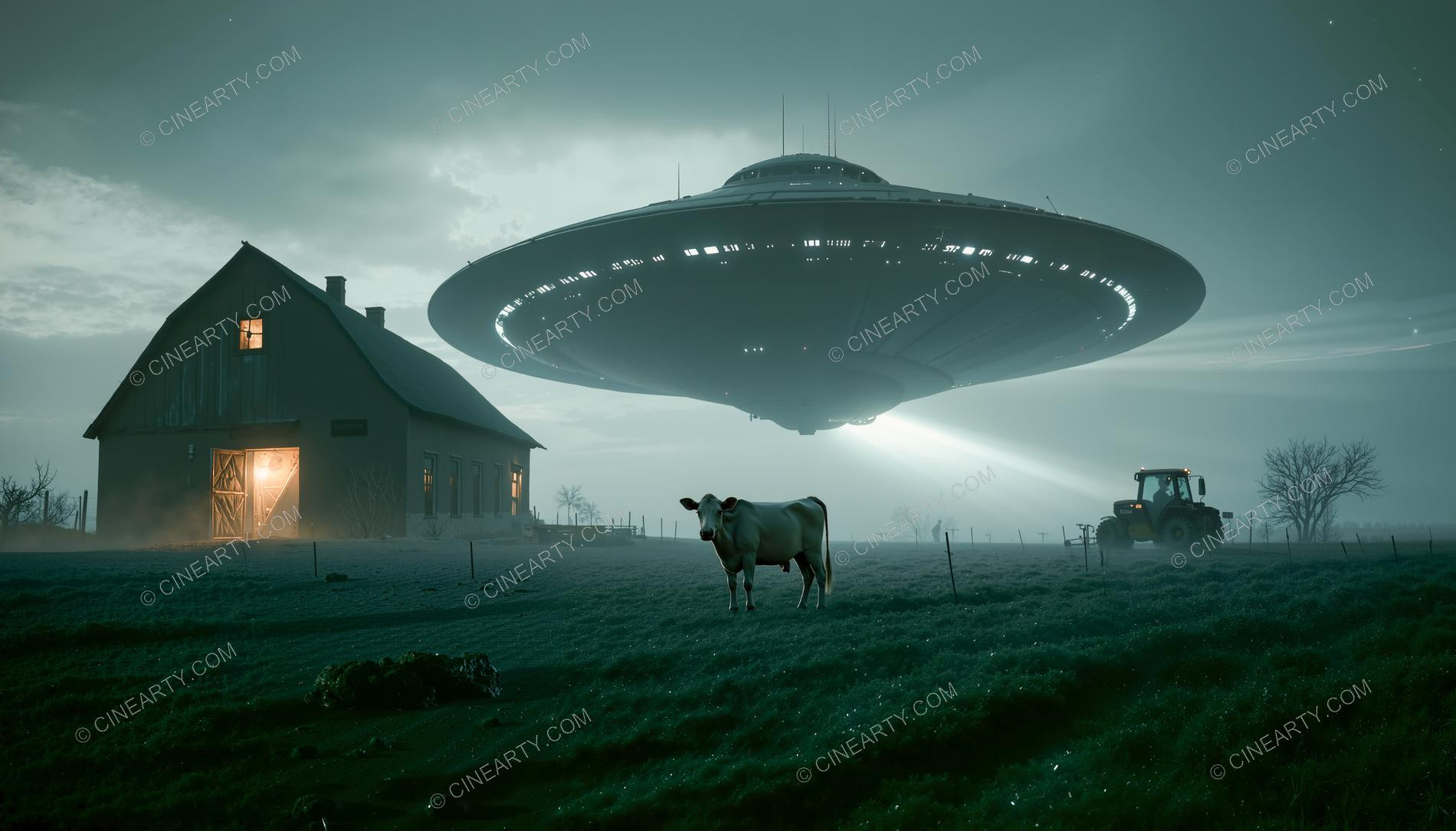 Flying Saucer over a Barn 12457