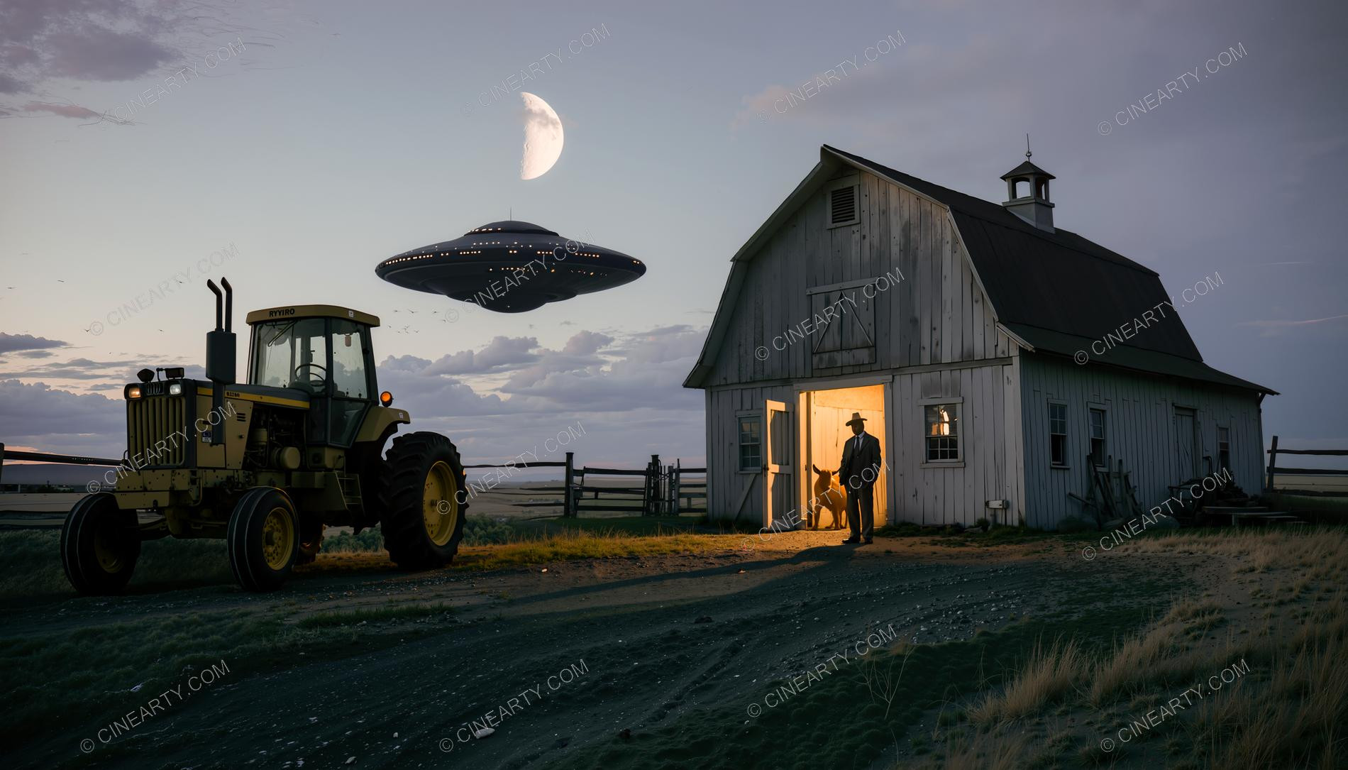 Flying Saucer over a Barn 33423