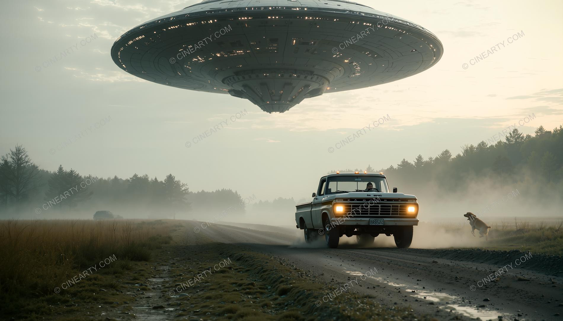 Flying Saucer over a Country Road 94492