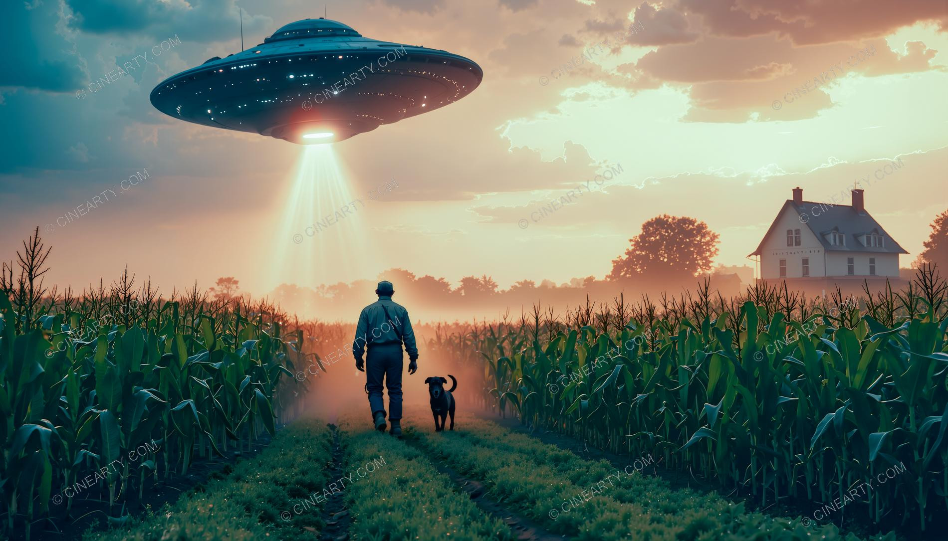 Flying Saucer over a Farm Field 58658