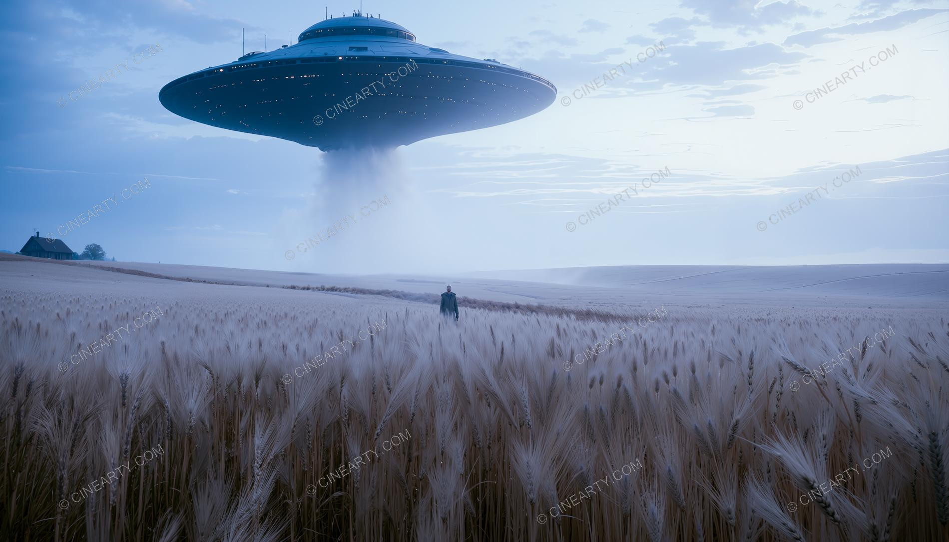 Flying Saucer over a Farm Field 44619