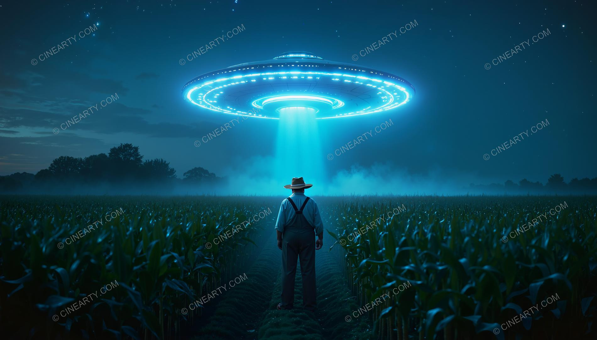 Flying Saucer over a Farm Field in Mist 26165