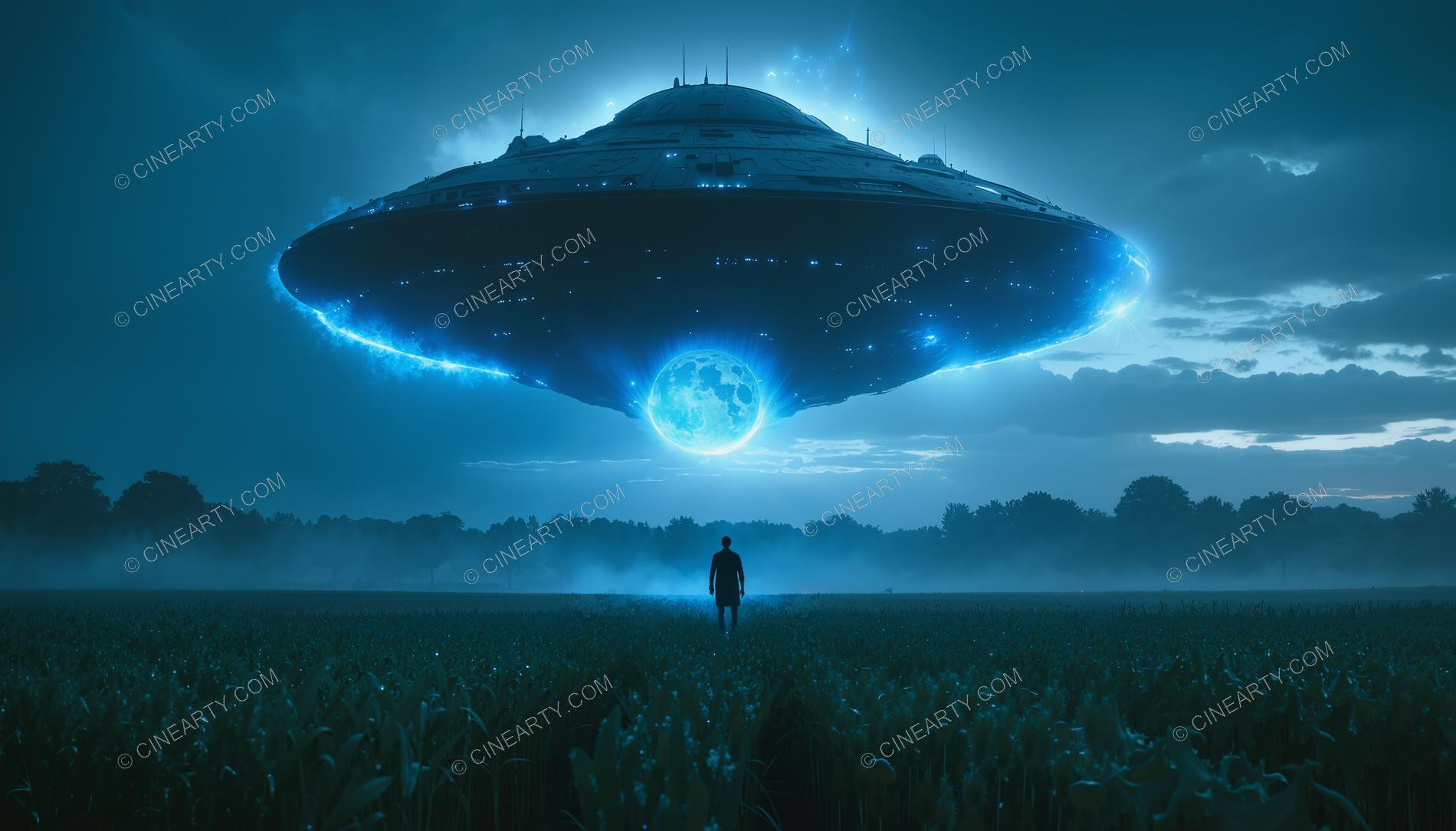 Flying Saucer over a Farm Field in Mist 83773