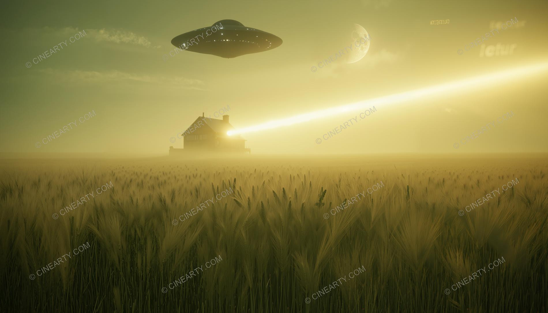 Flying Saucer over a Farm Field in Mist 43126