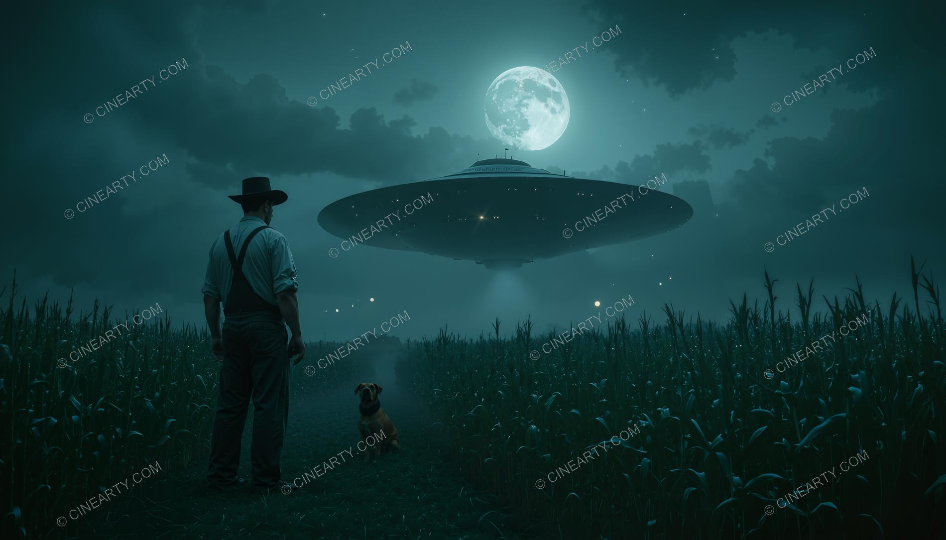 Flying Saucer over a Farm Field in Mist 41381