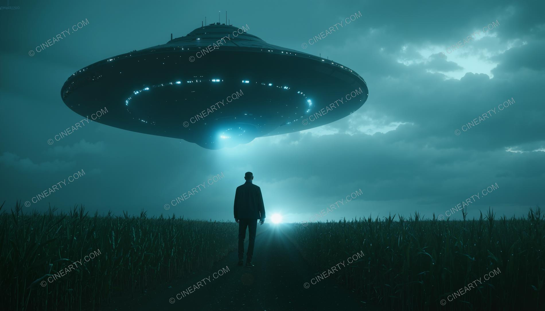 Flying Saucer over a Farm Field in Mist 07330