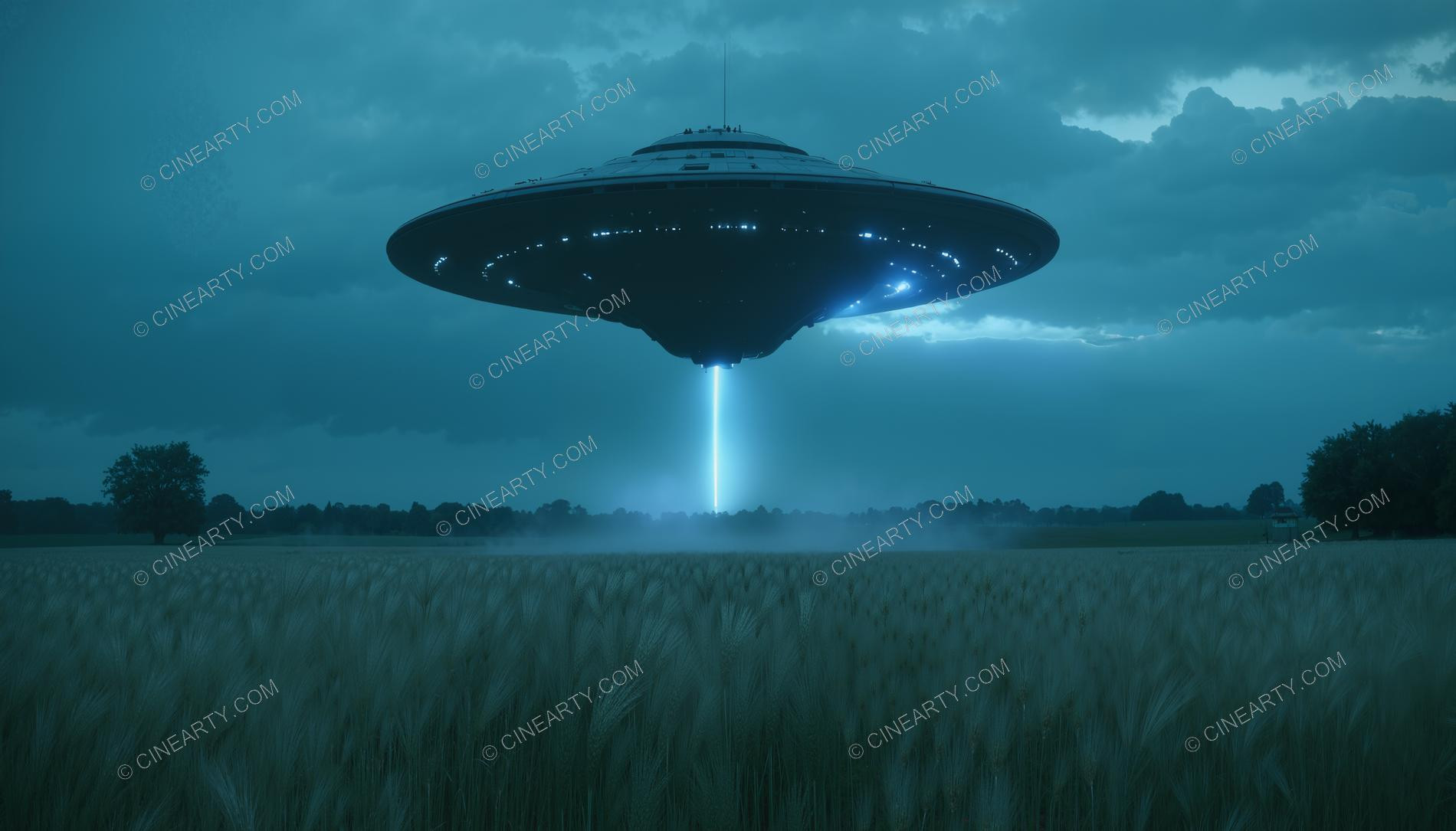 Flying Saucer over a Farm Field in Mist 20007