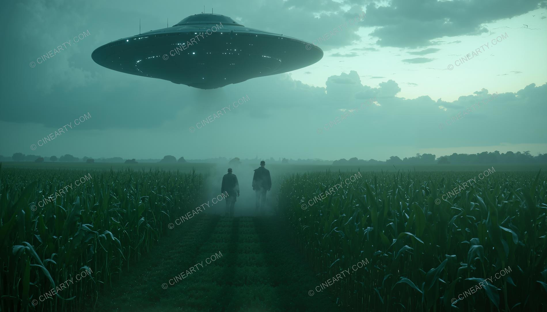 Flying Saucer over a Farm Field in Mist 15023