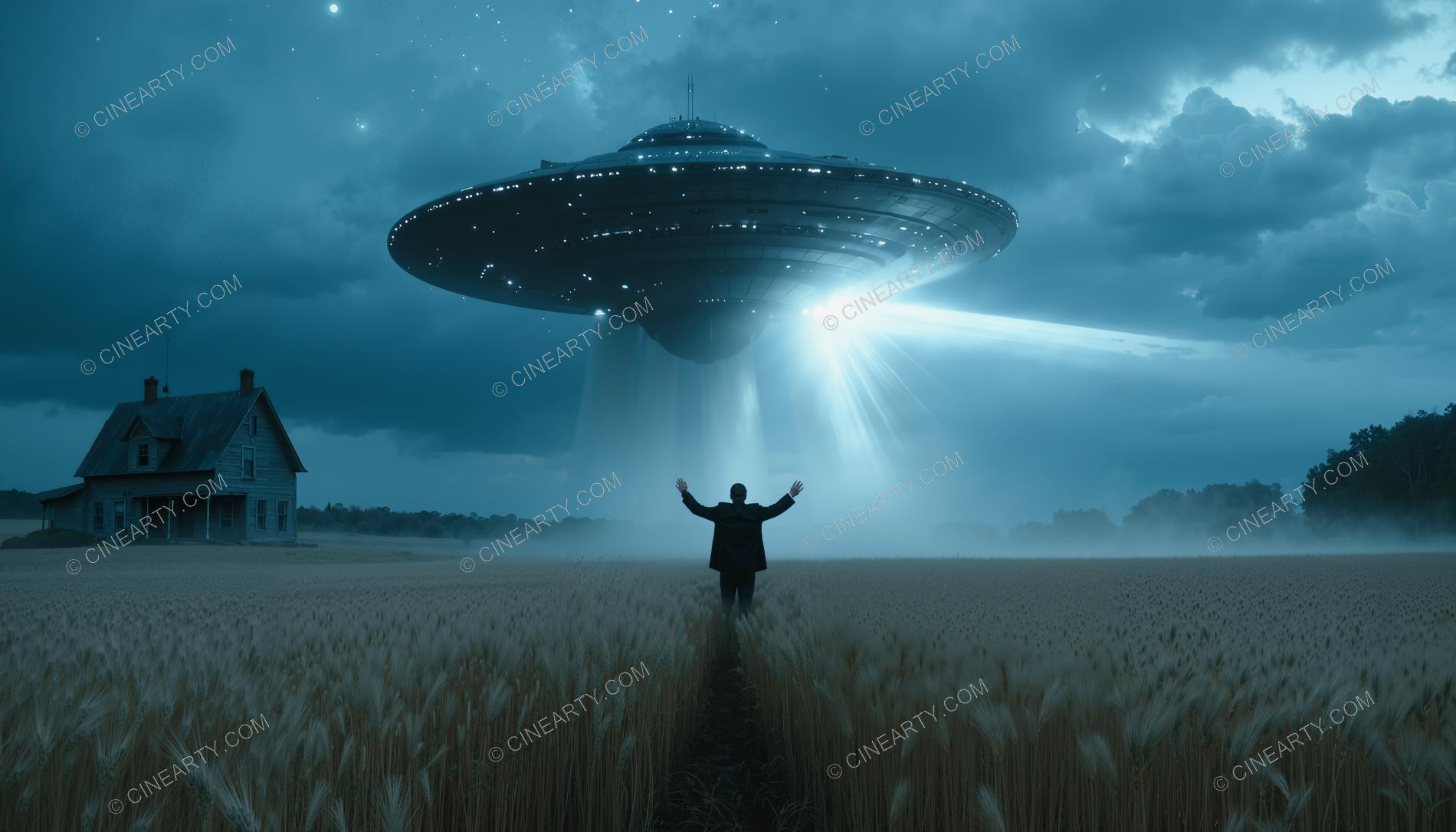 Flying Saucer over a Farm Field in Mist 22443