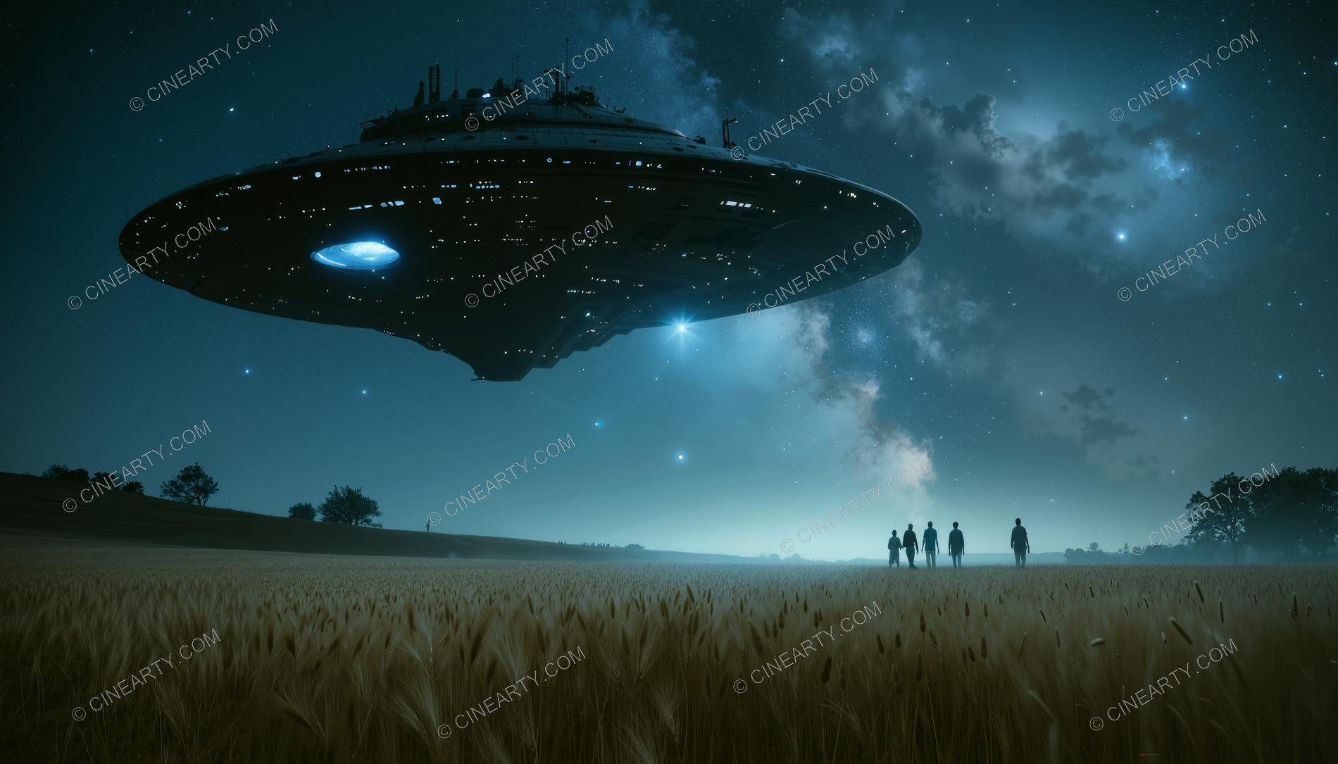 Flying Saucer over a Farm Field in Mist 65270