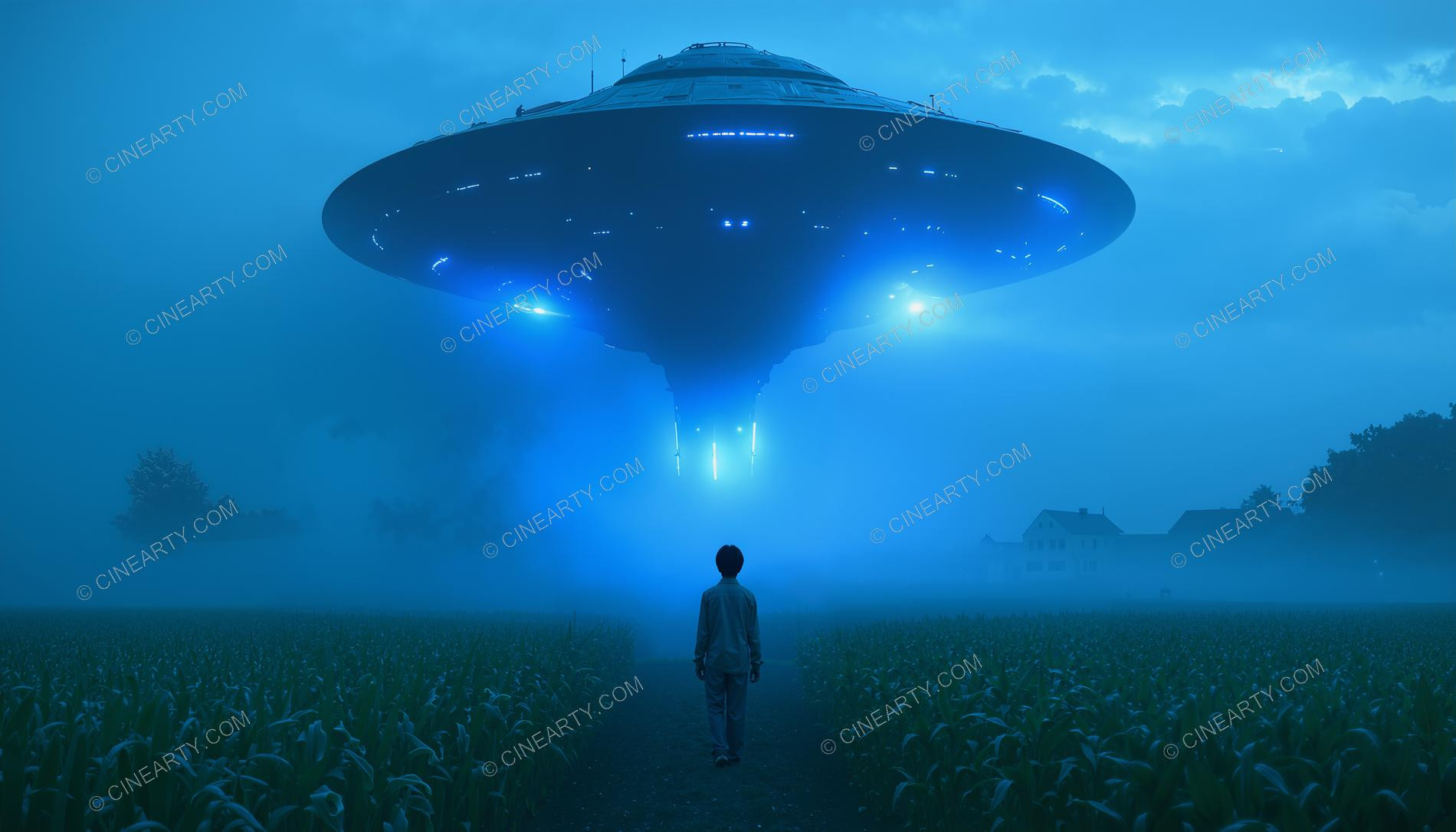 Flying Saucer over a Farm Field in Mist 64181