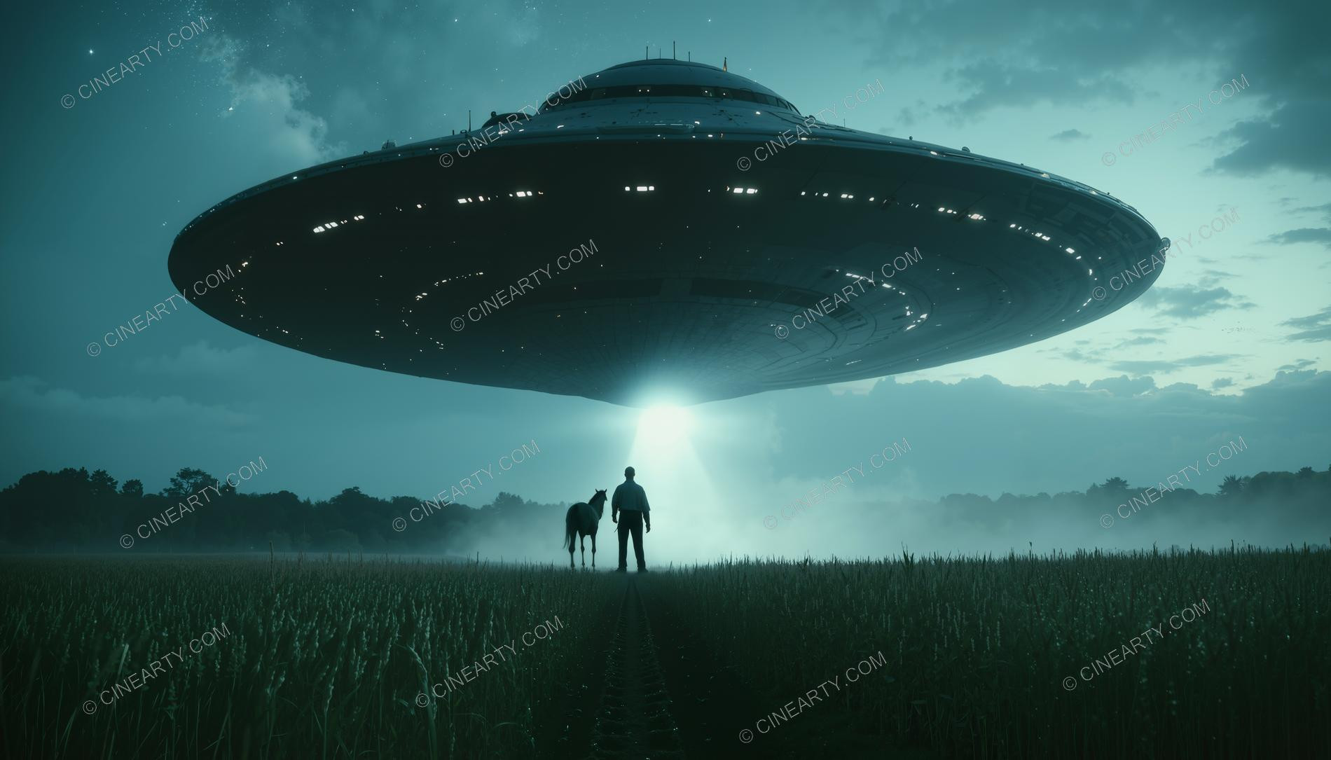 Flying Saucer over a Farm Field in Mist 48887
