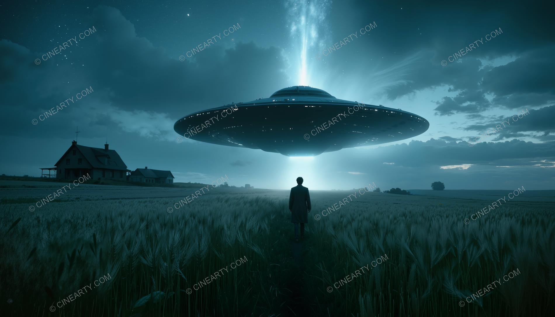 Flying Saucer over a Farm Field in Mist 17215