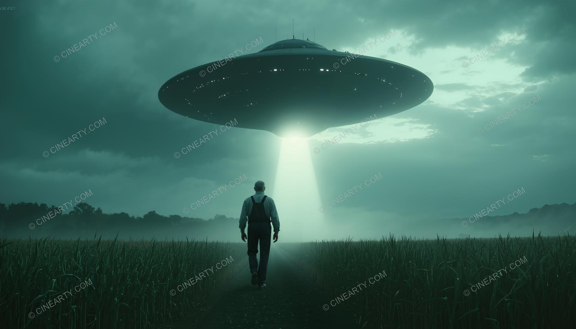 Flying Saucer over a Farm Field in Mist 41203