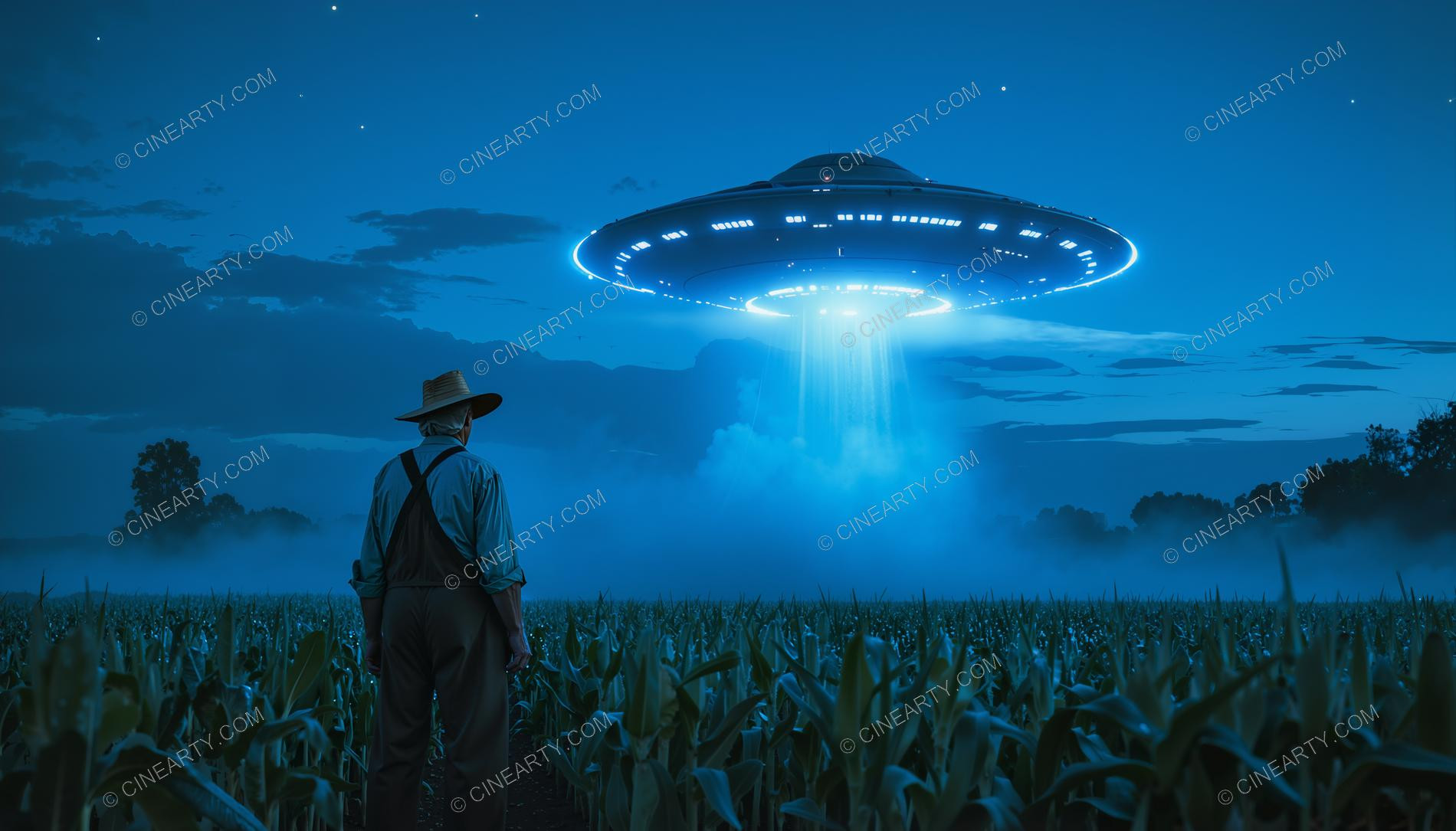Flying Saucer over a Farm Field in Mist 00597