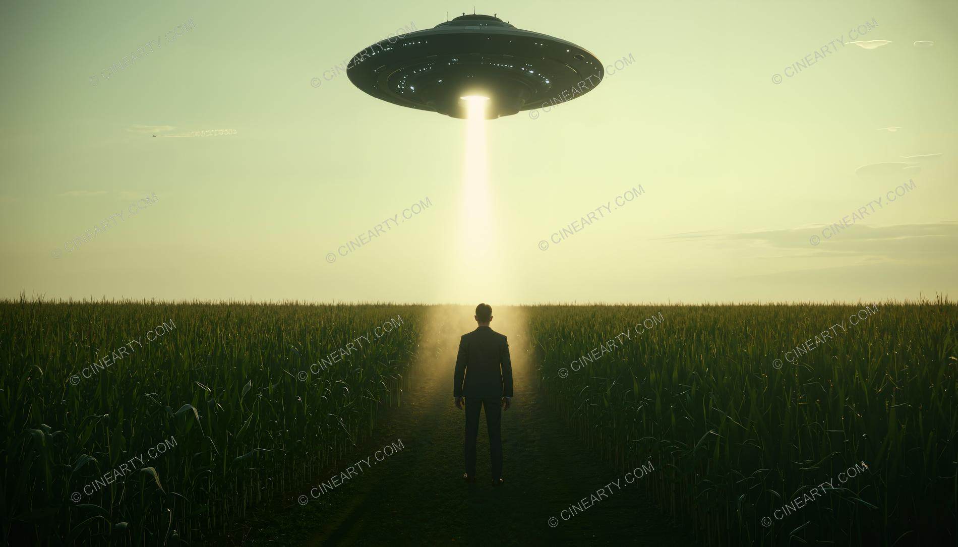 Flying Saucer over a Farm Field in Mist 14290