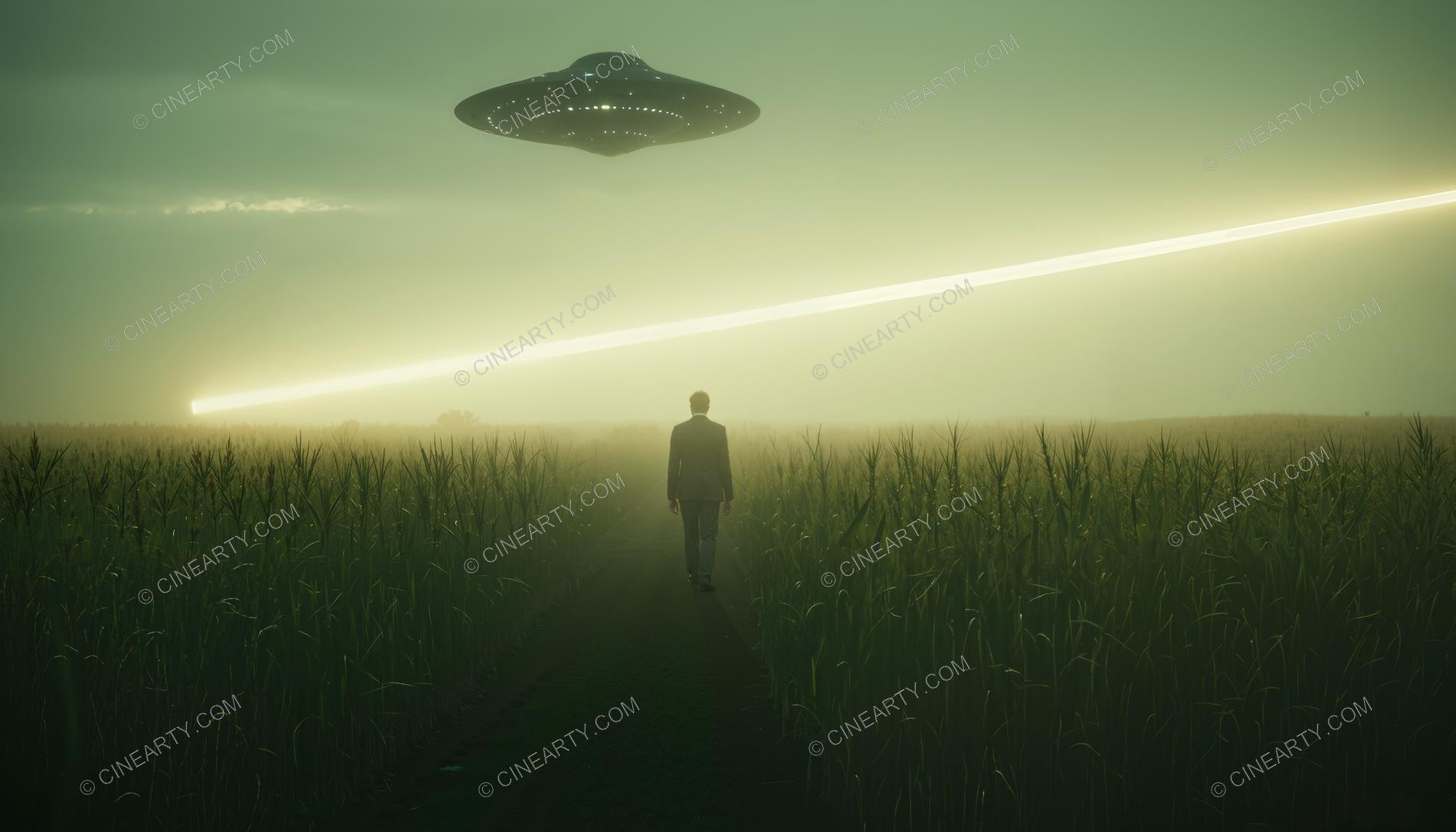 Flying Saucer over a Farm Field in Mist 22349