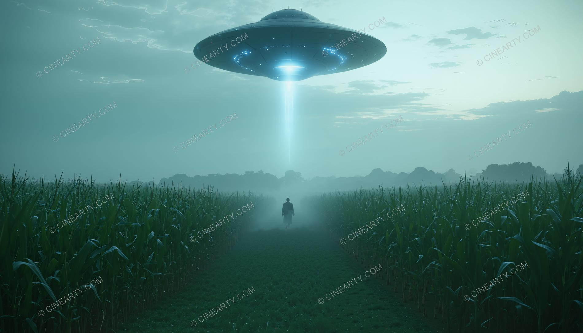Flying Saucer over a Farm Field in Mist 43459