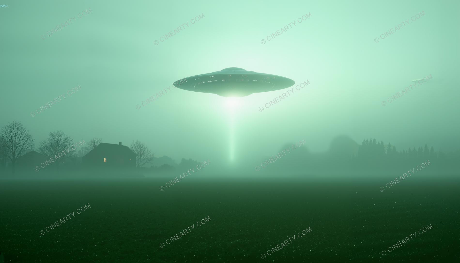 Flying Saucer over a Farm Field in Mist 83453