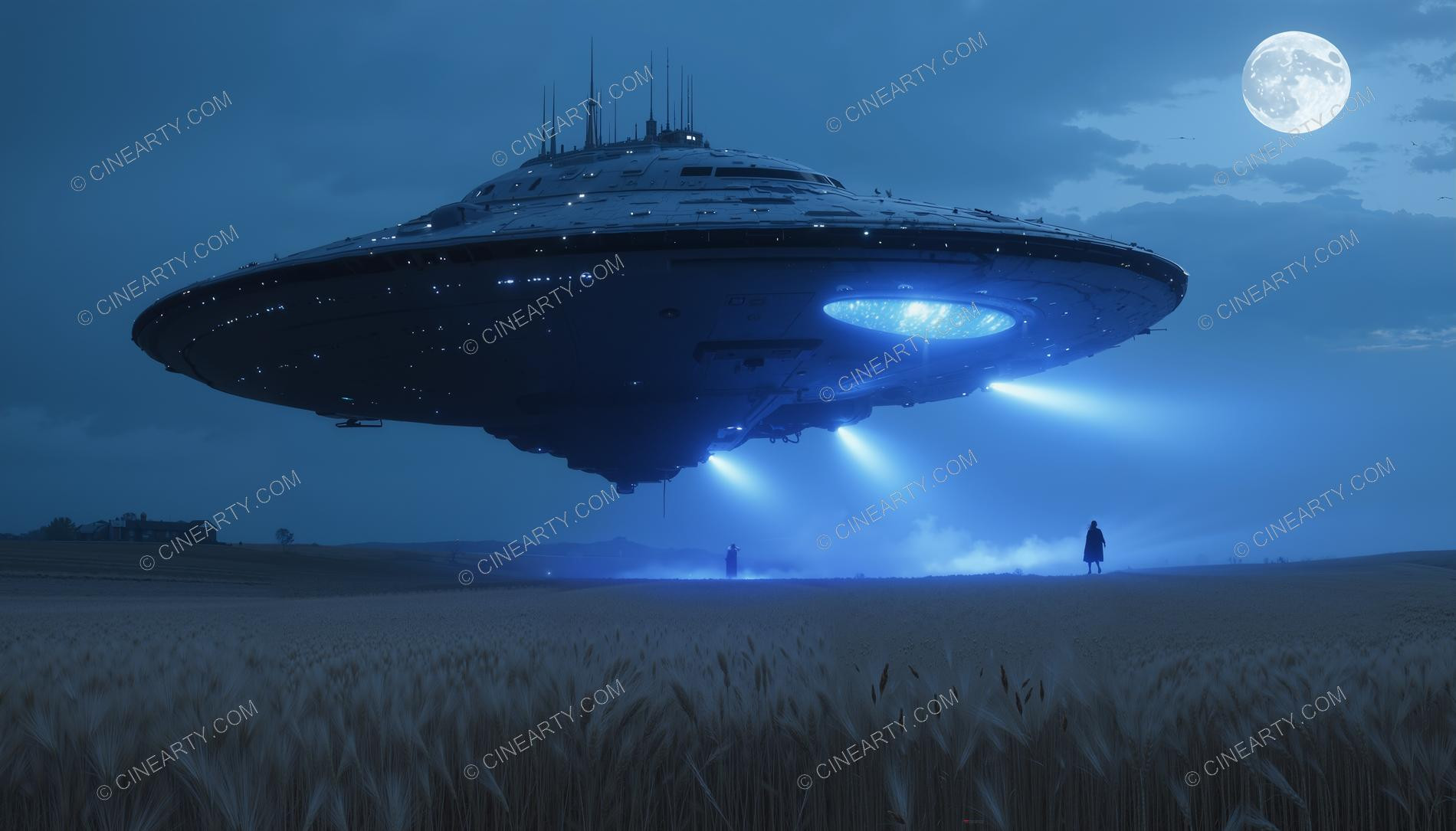 Flying Saucer over a Farm Field in Mist 38328