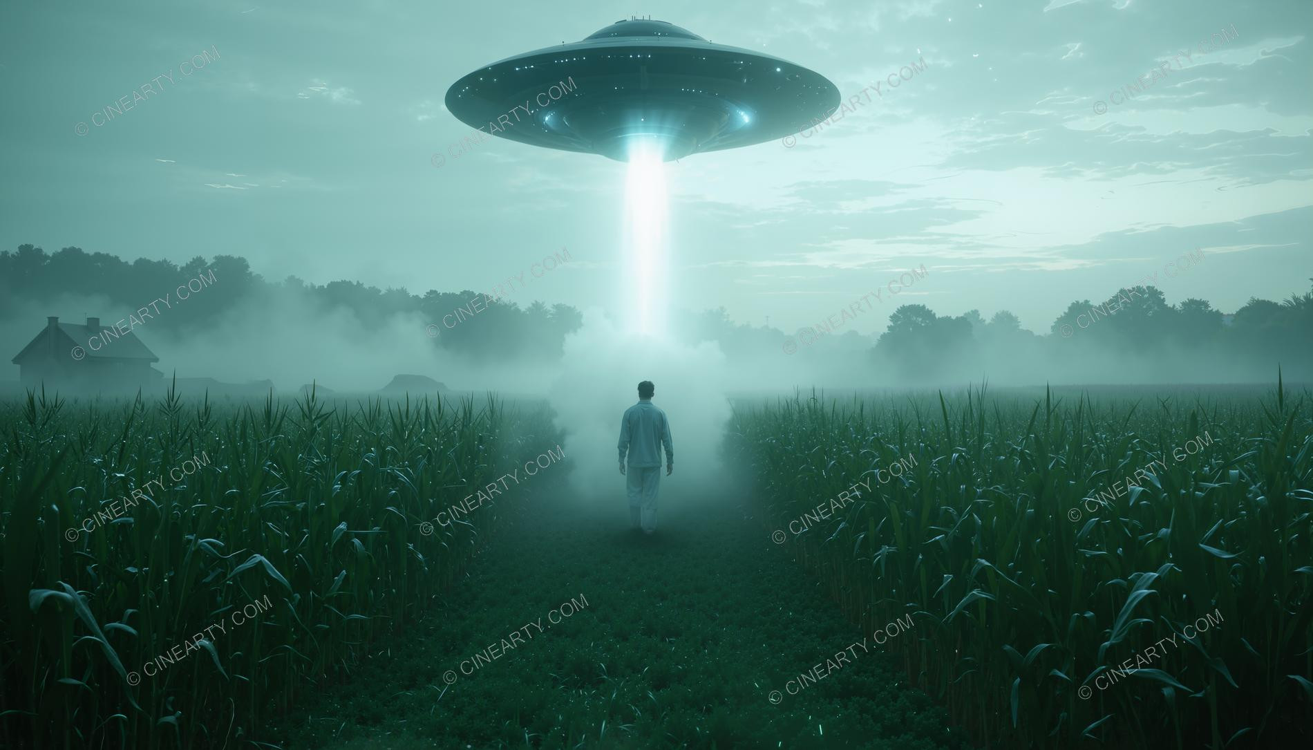 Flying Saucer over a Farm Field in Mist 94957