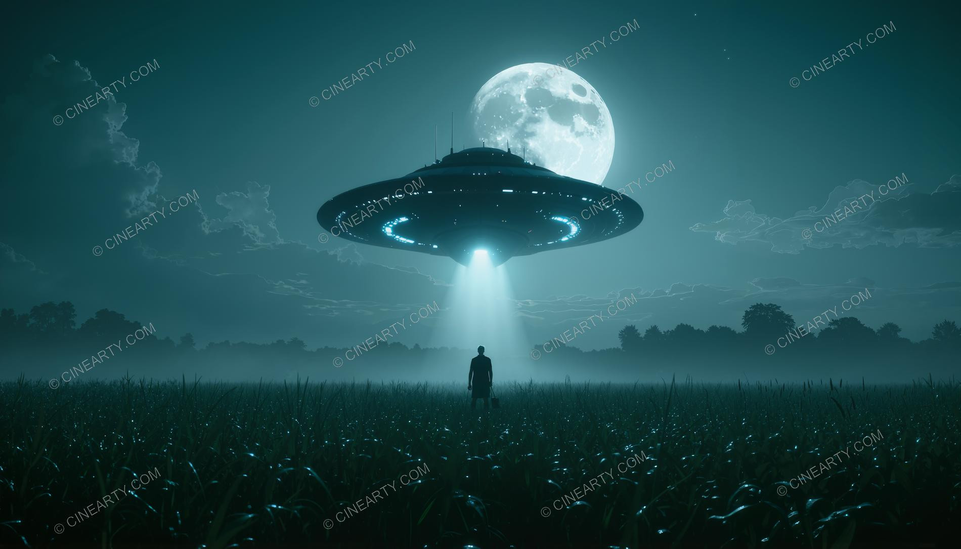 Flying Saucer over a Farm Field in Mist 96740