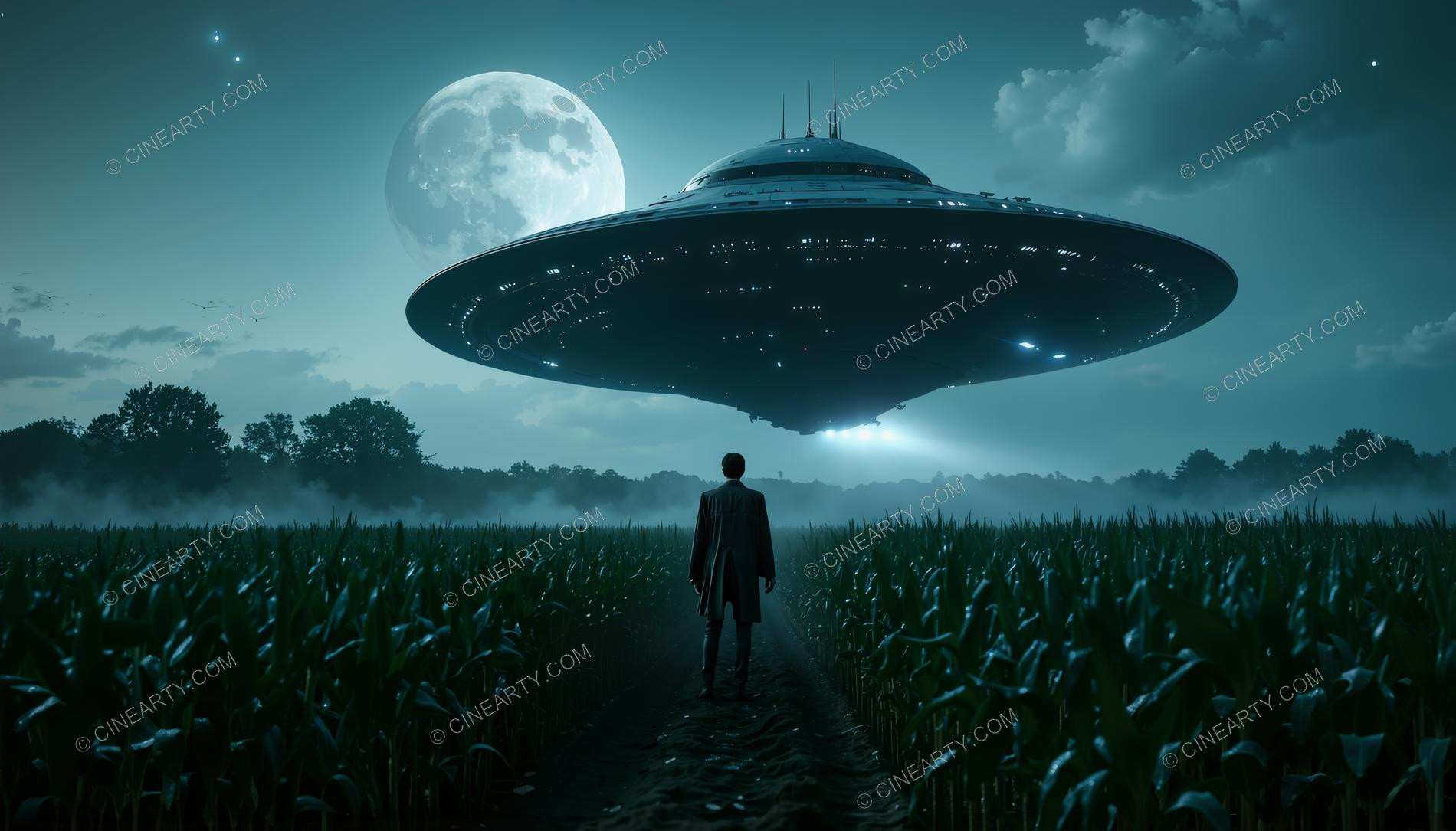 Flying Saucer over a Farm Field in Mist 71128
