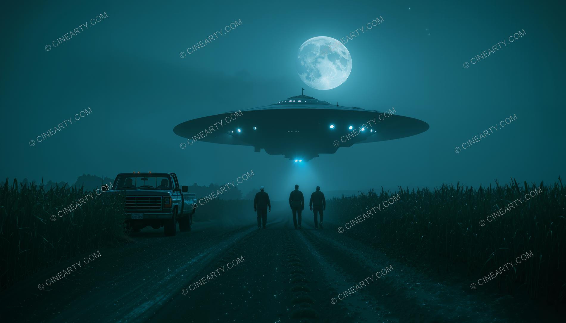 Flying Saucer over a Farm Field in Mist 38782