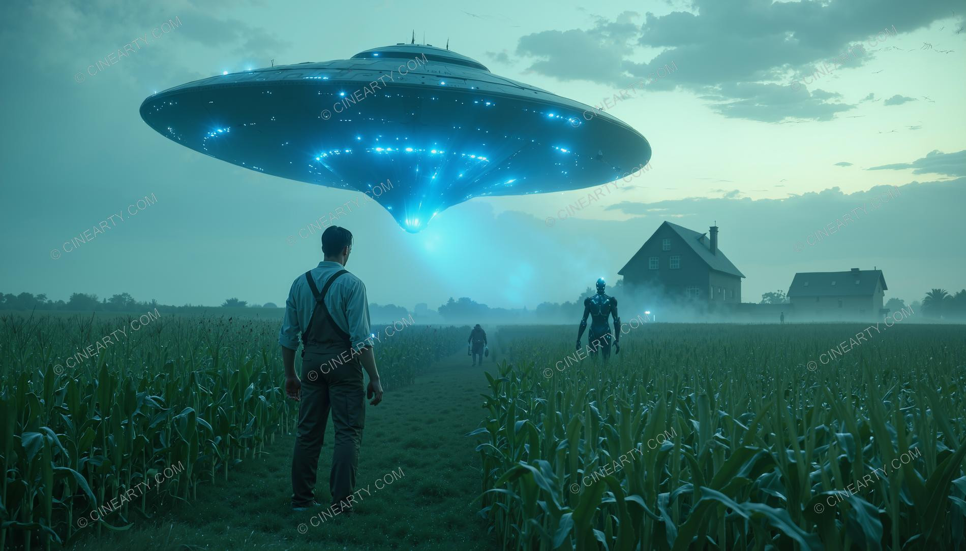 Flying Saucer over a Farm Field in Mist 88256