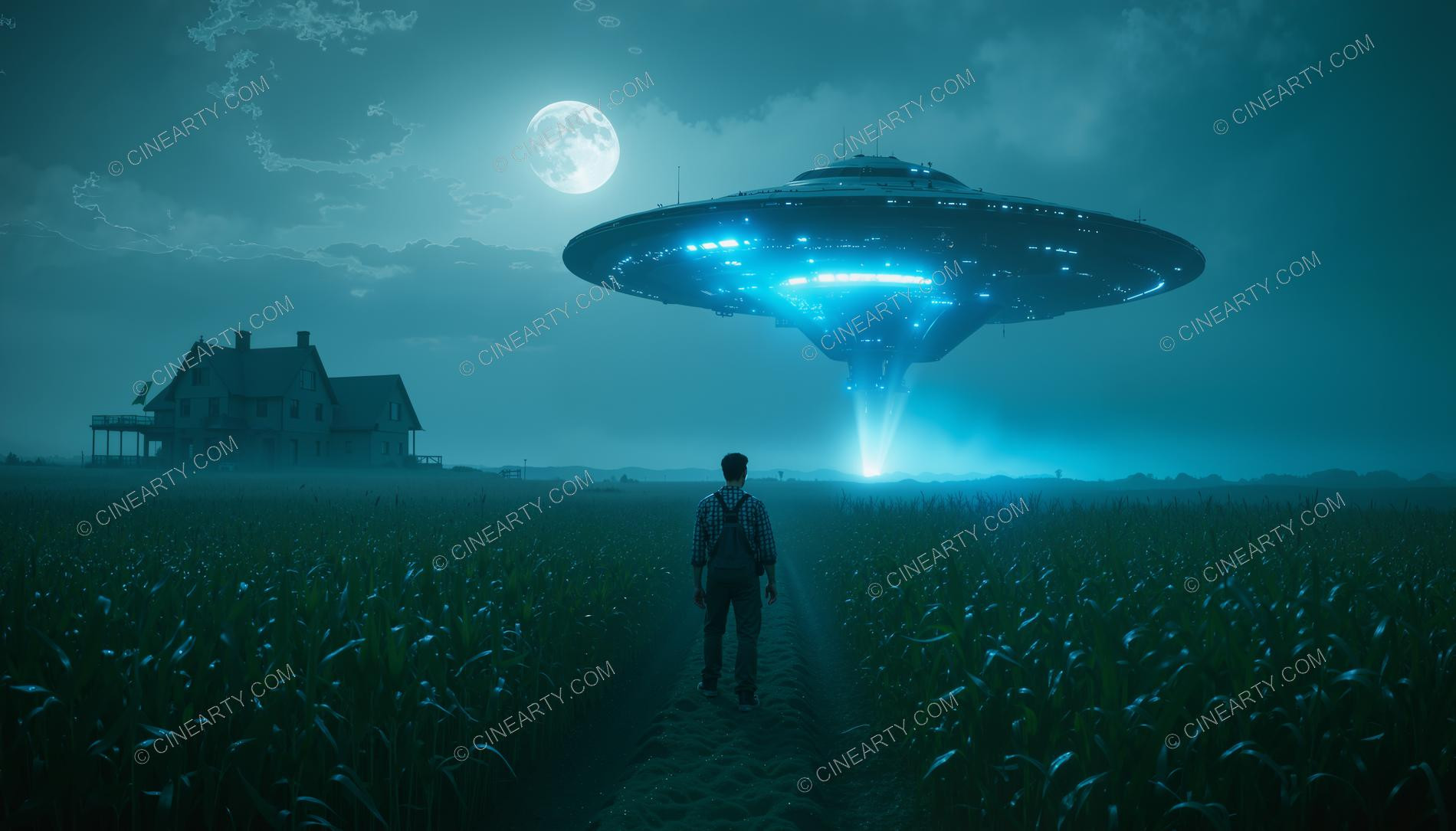 Flying Saucer over a Farm Field in Mist 39984