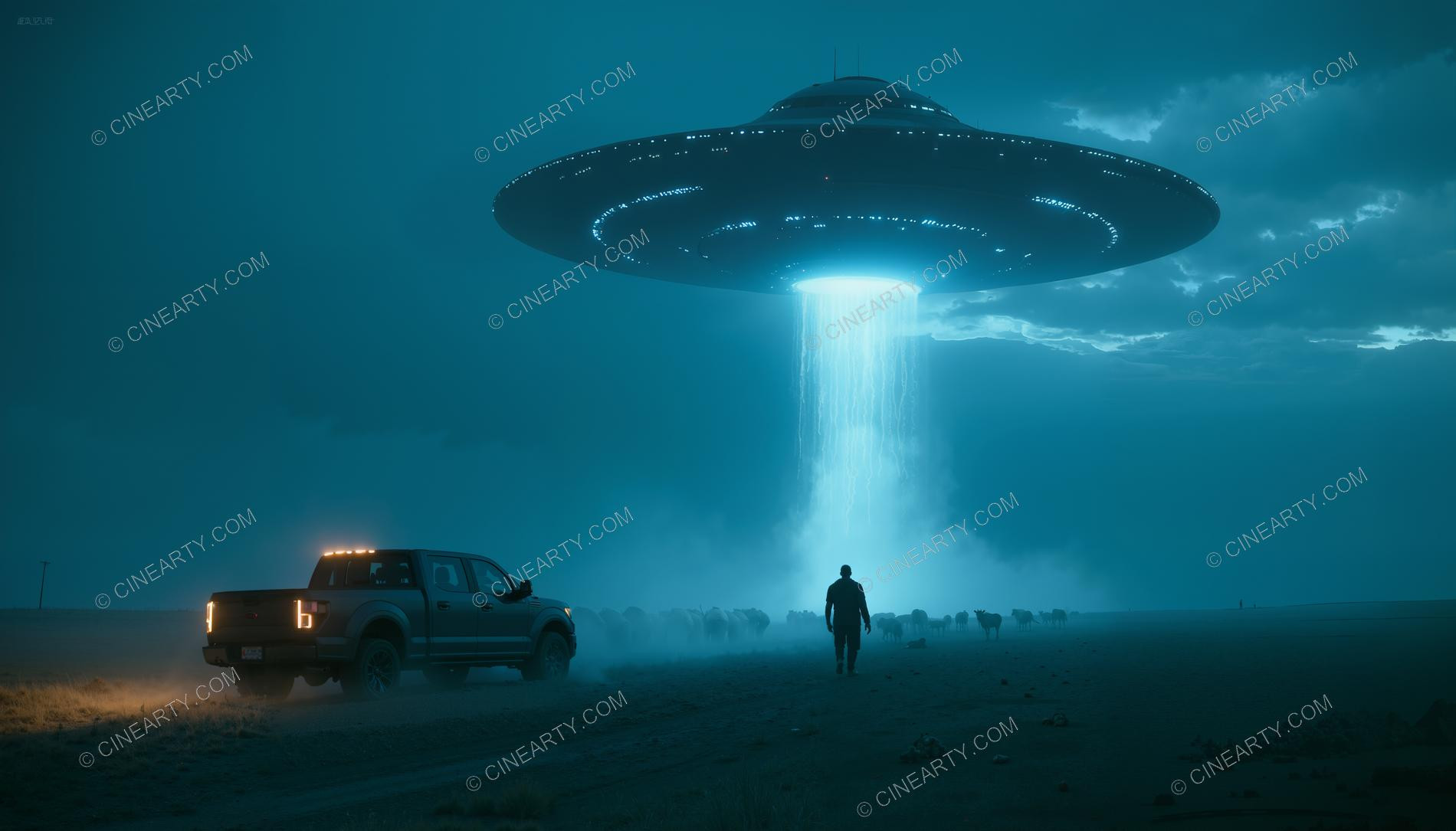 Flying Saucer over a Farm Field in Mist 72358